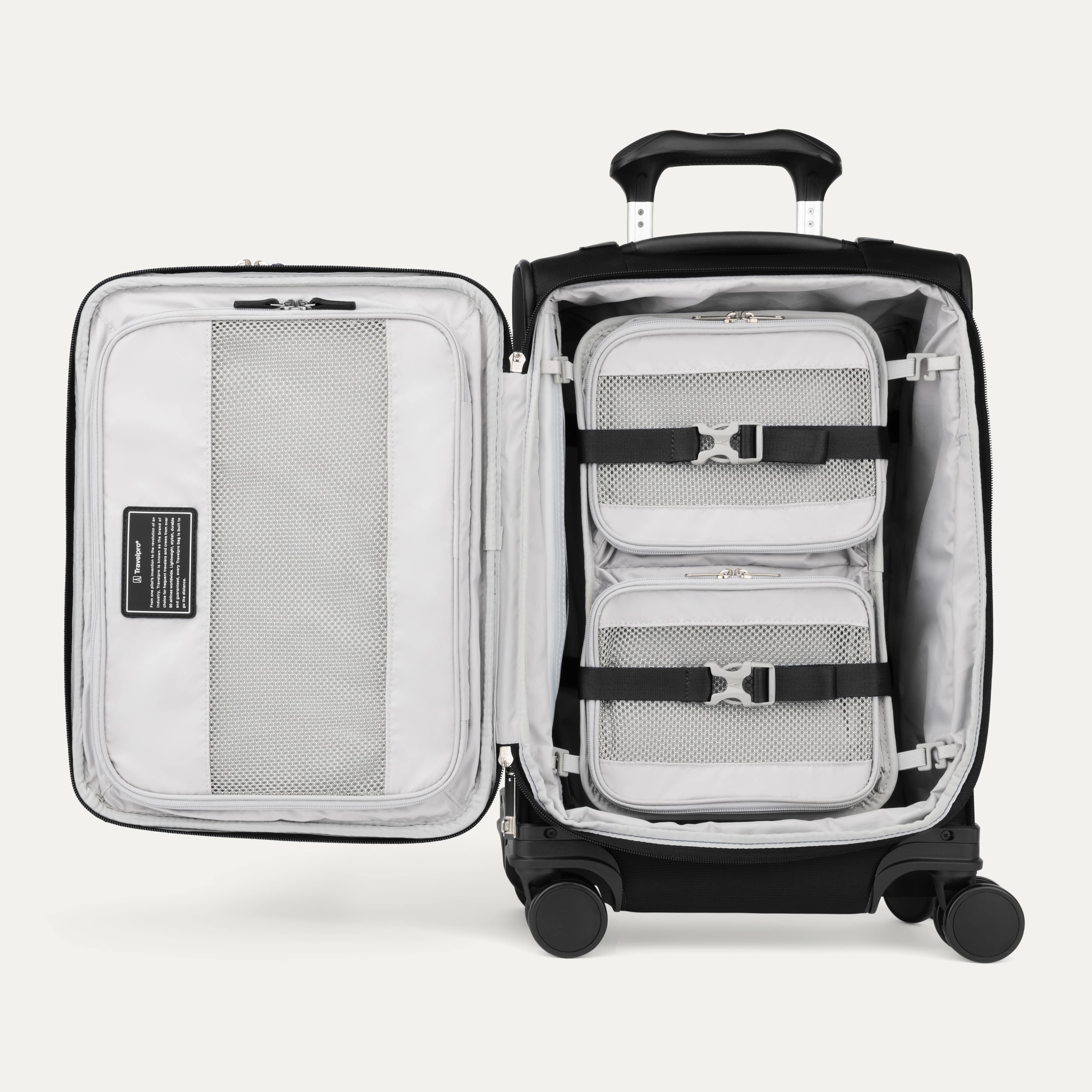 Travelpro VersaPack+ Compact Carry-On Spinner in Black — angle view 2
