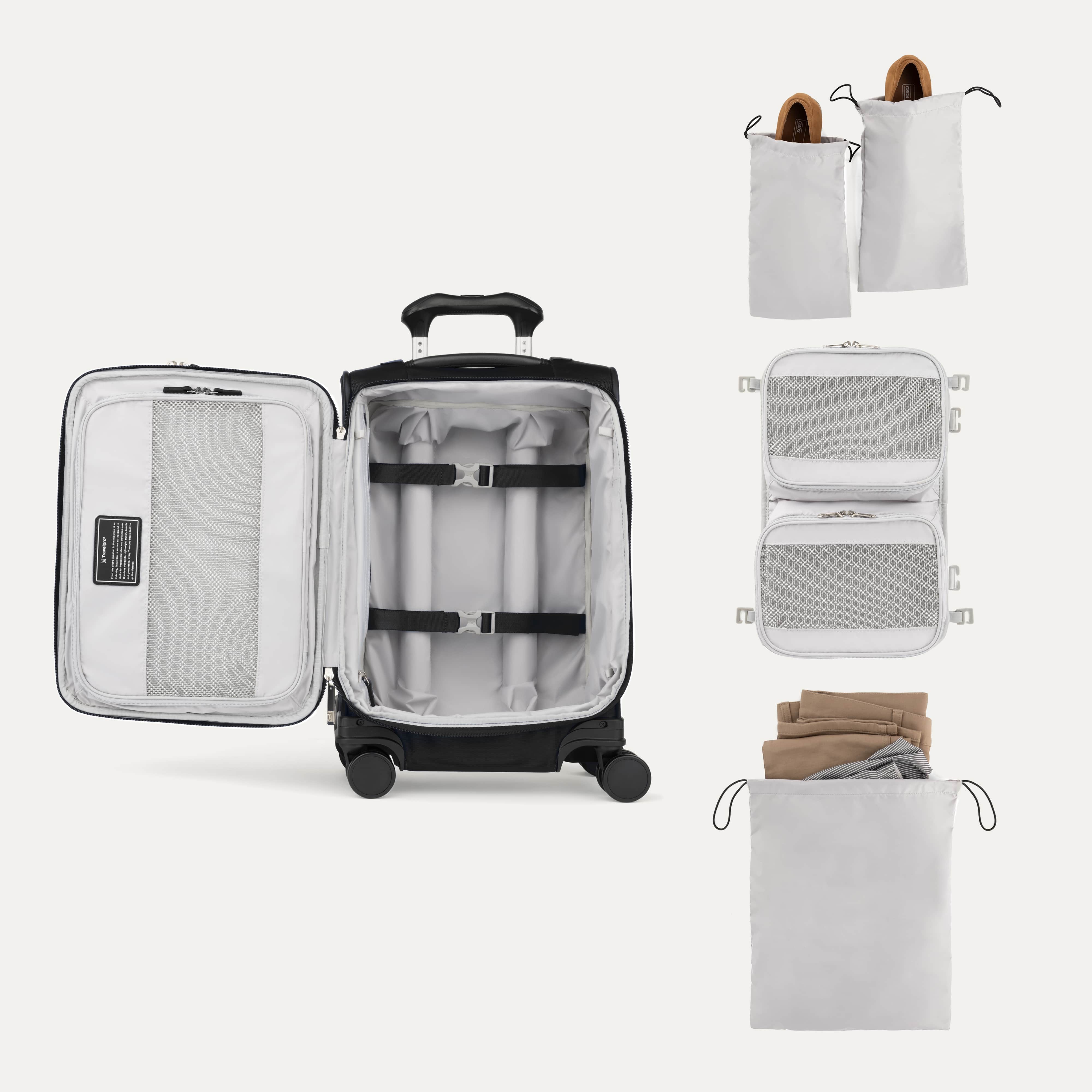 Travelpro VersaPack+ Compact Carry-On Spinner in Black — back view