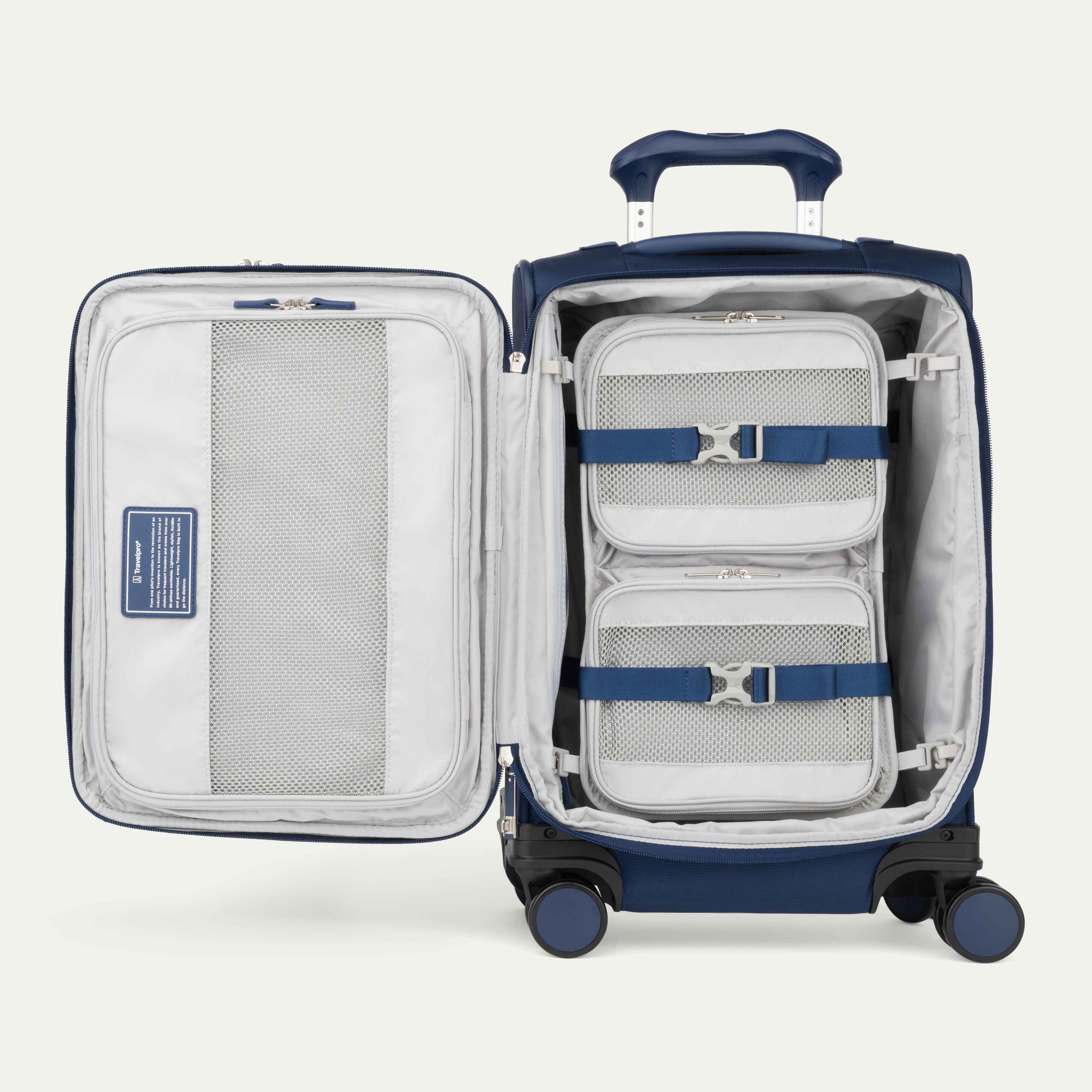 Travelpro VersaPack+ Compact Carry-On Spinner in Estate Blue — angle view 2
