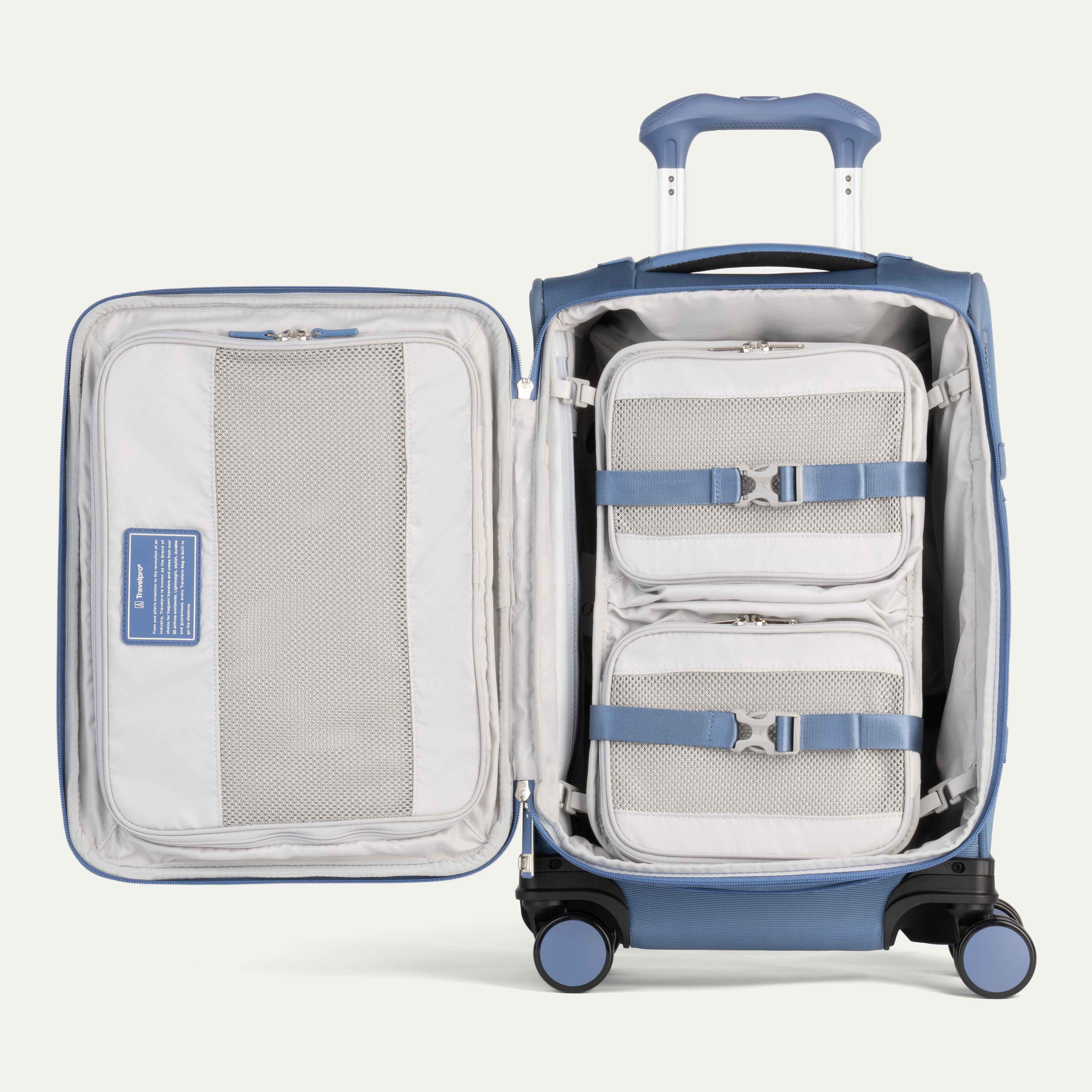 Travelpro VersaPack+ Compact Carry-On Spinner in Elemental Blue — angle view 2