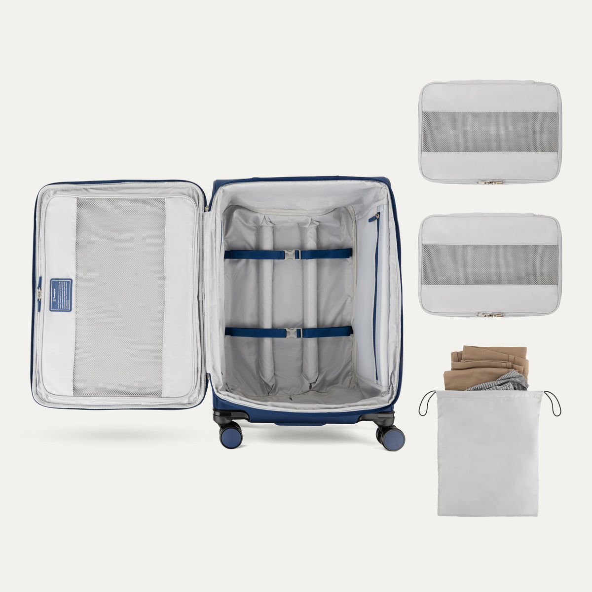 Travelpro VersaPack+ Medium Check-In Spinner in Estate Blue — interior view