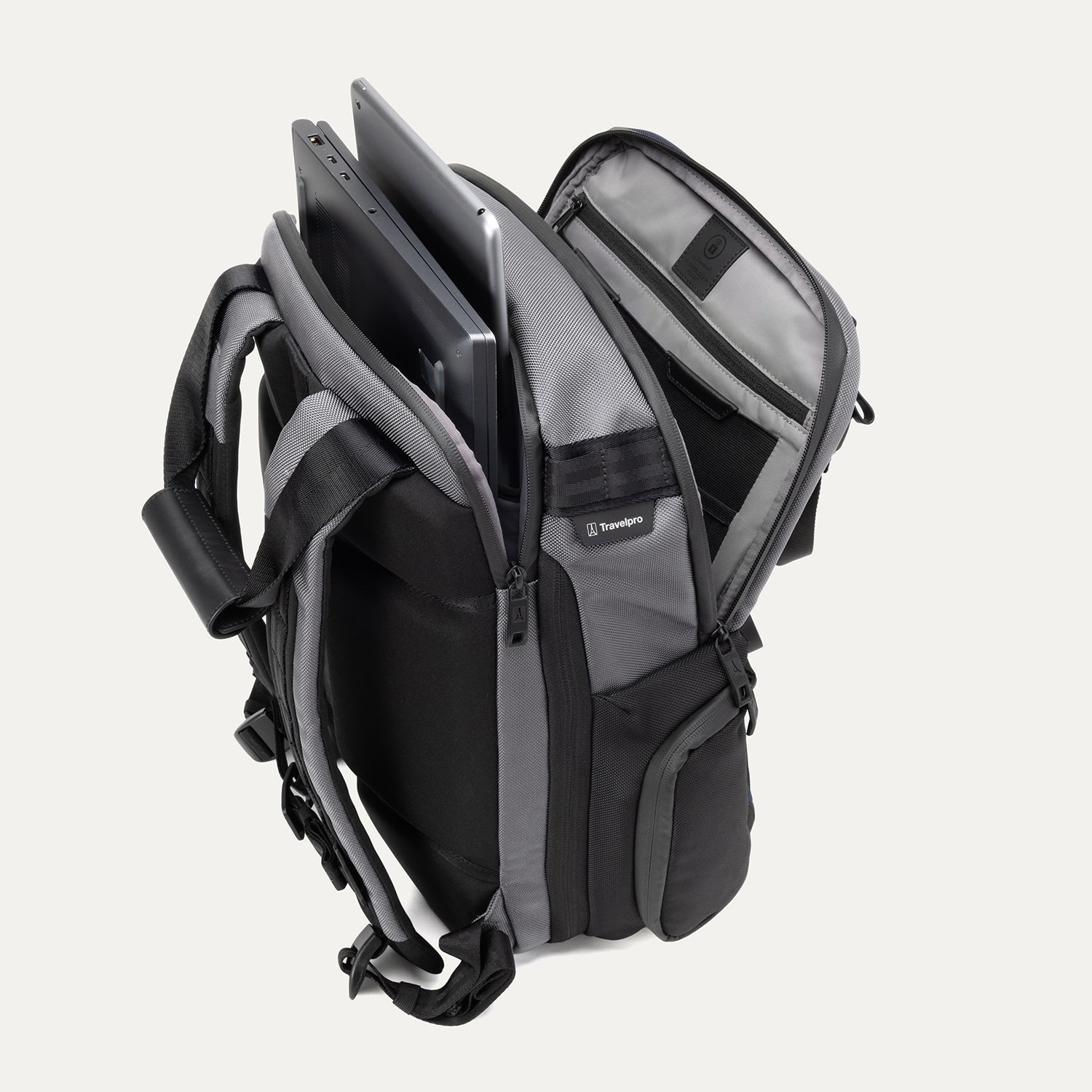 Travelpro Altitude Medium Expandable Laptop Backpack 25-30L in Falcon Grey — interior view