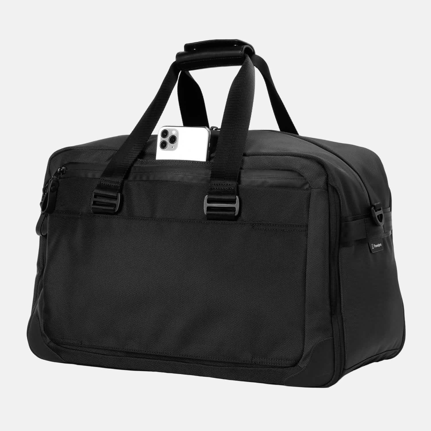 Travelpro Altitude Double Expansion Duffel in Jet Black — detail view