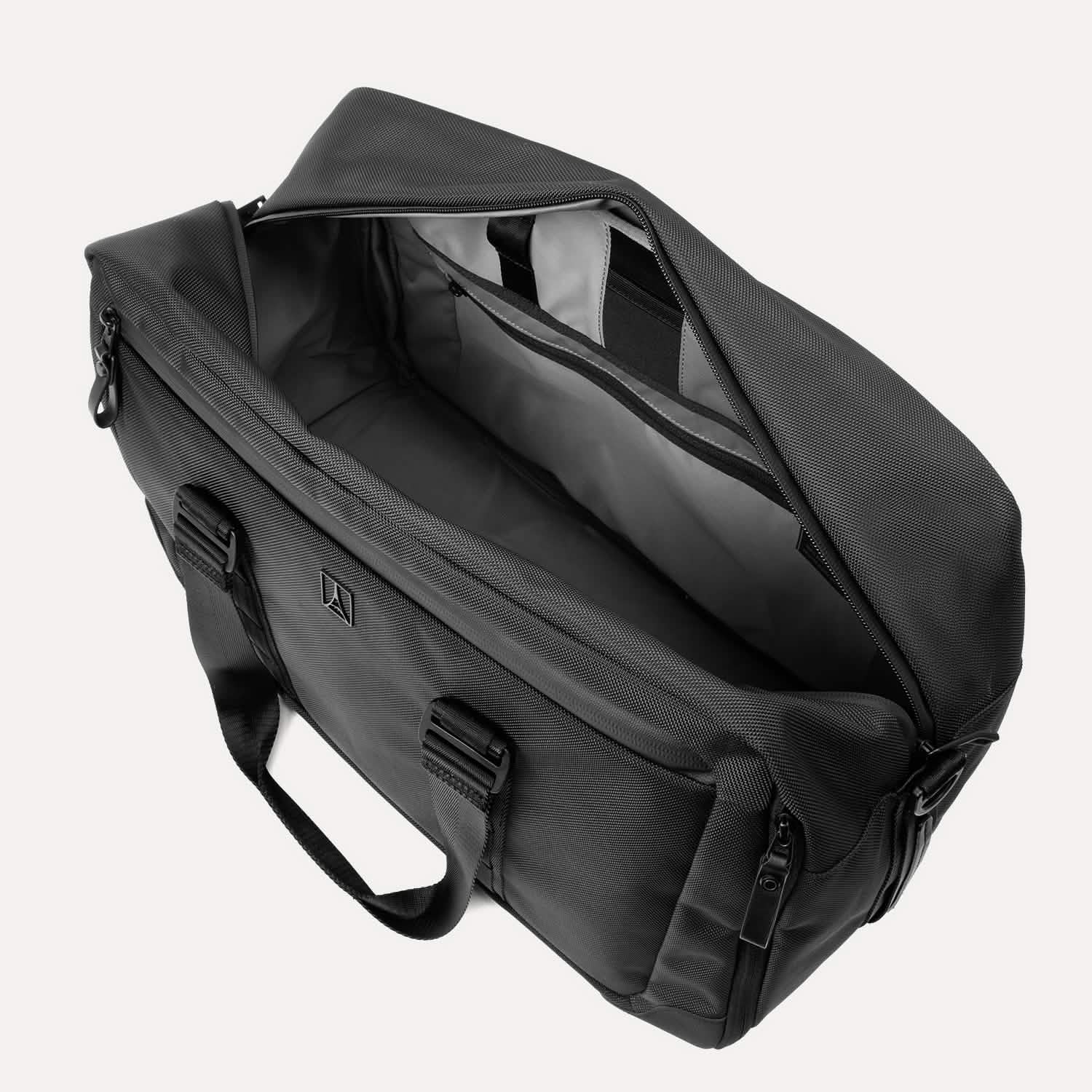 Travelpro Altitude Double Expansion Duffel in Jet Black — interior view