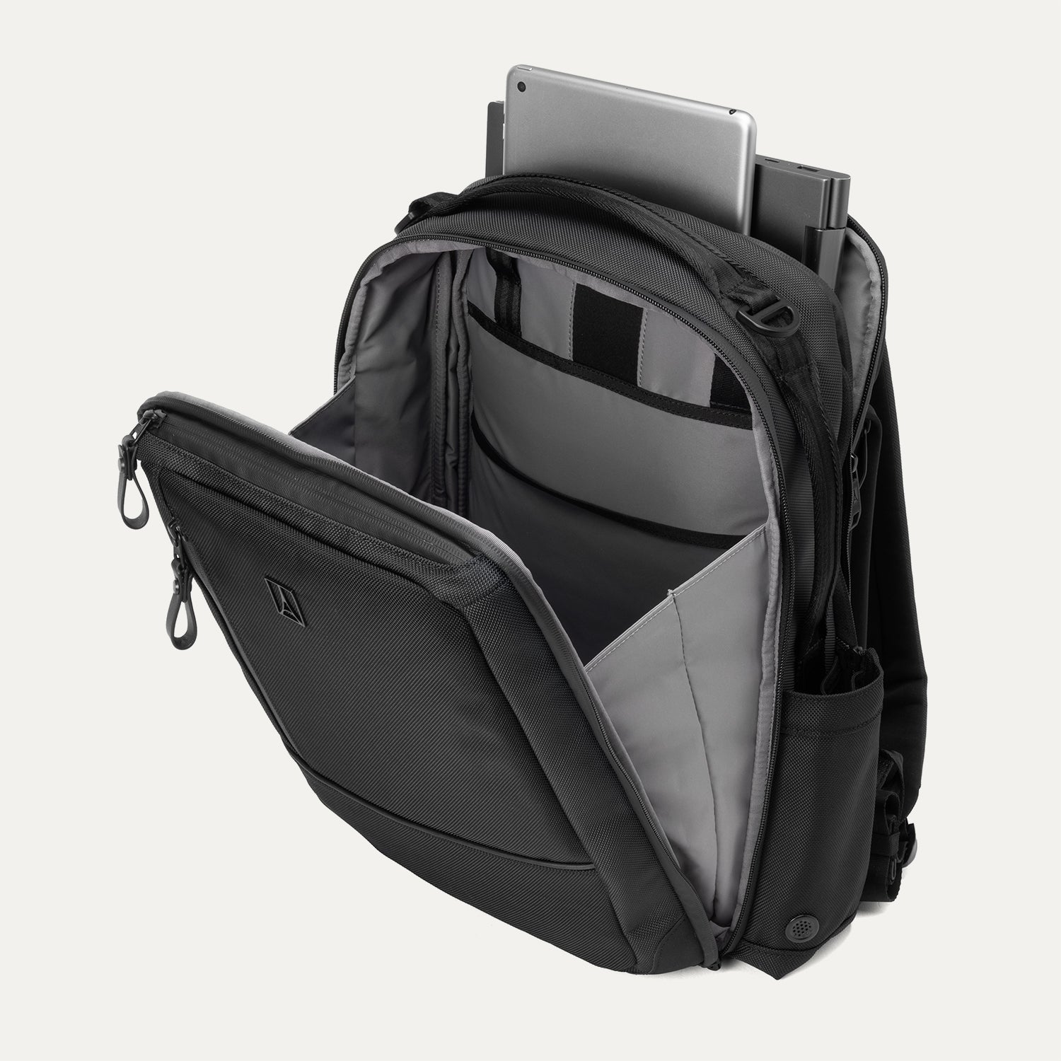 Travelpro Altitude Slim Expandable Laptop Backpack 20-24L in Jet Black — interior view