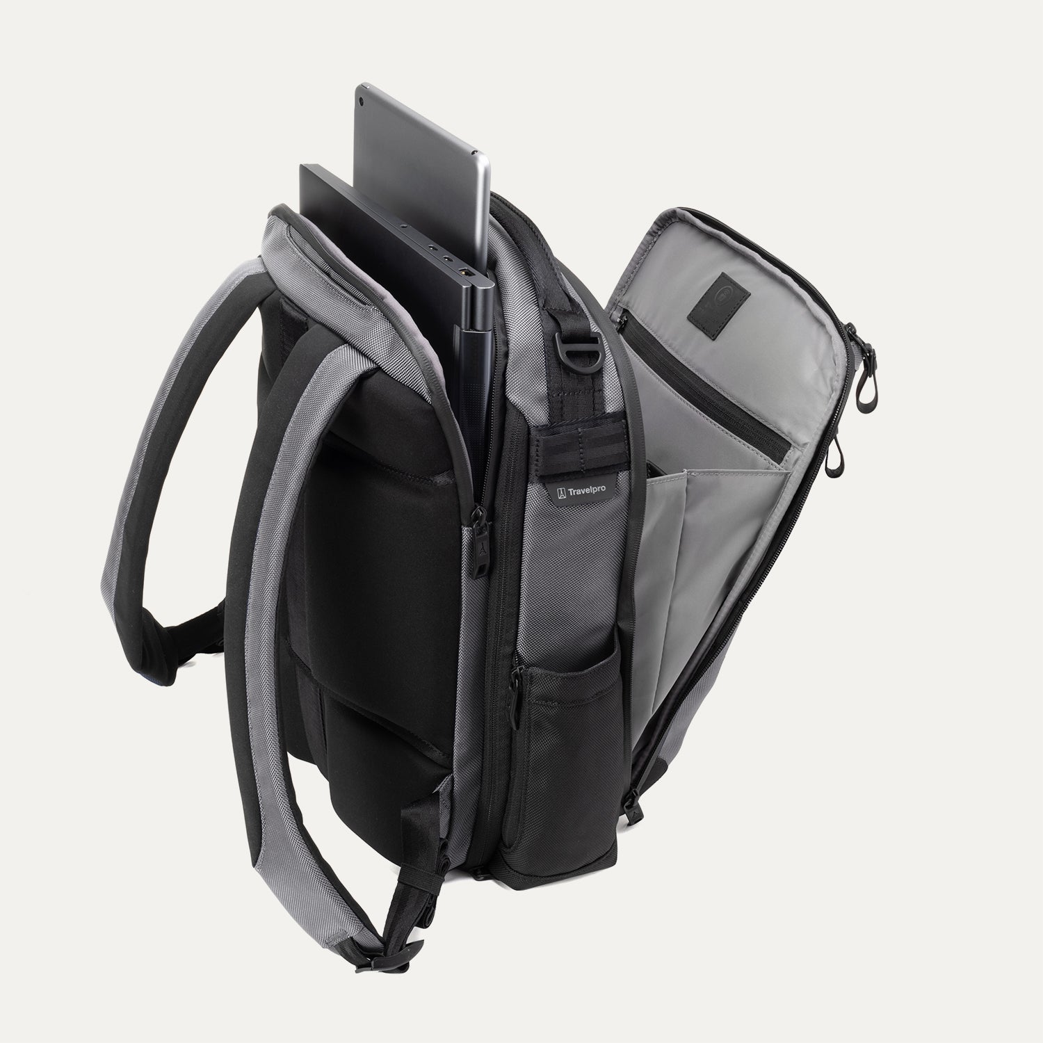 Travelpro Altitude Slim Expandable Laptop Backpack 20-24L in Falcon Grey — interior view