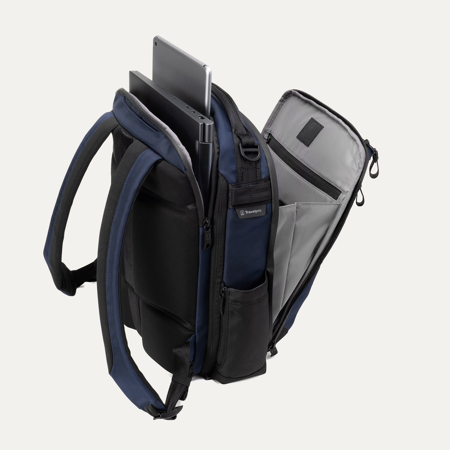 Travelpro Altitude Slim Expandable Laptop Backpack 20-24L in Aviator Navy — interior view