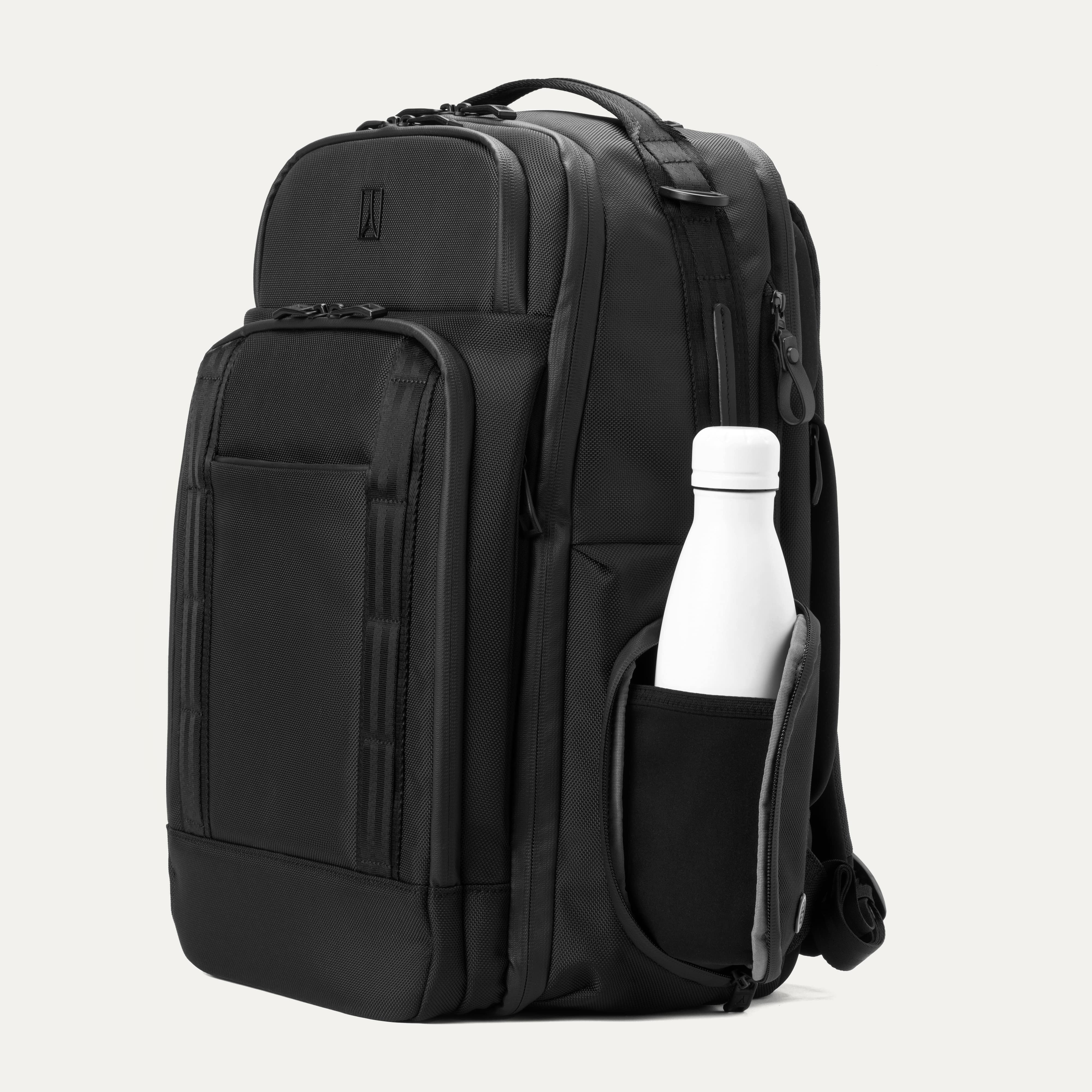 Travelpro Altitude Large Expandable Laptop Backpack 30-36L in Jet Black — angle view 3