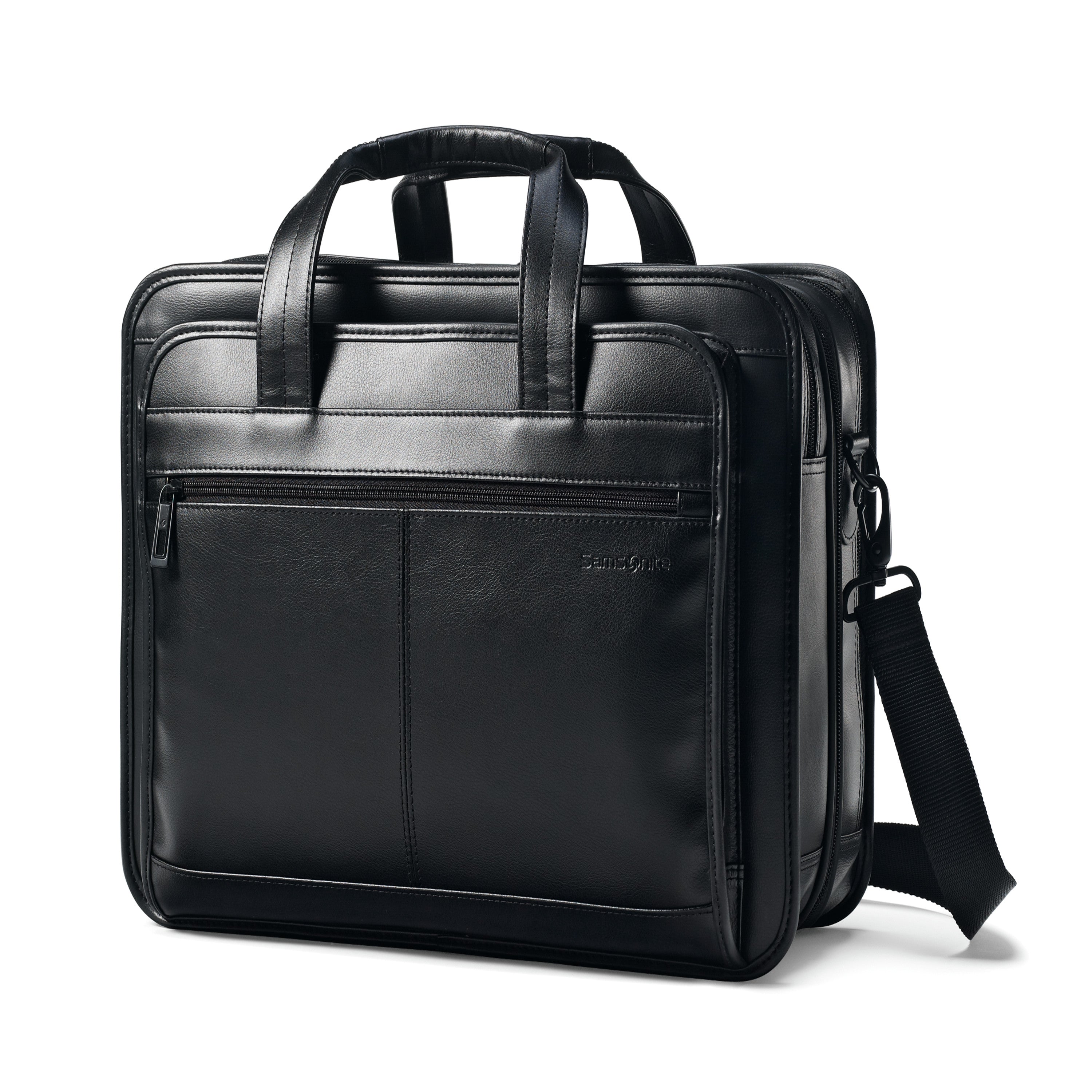 Samsonite Leather Expandable Business Case – black, front view