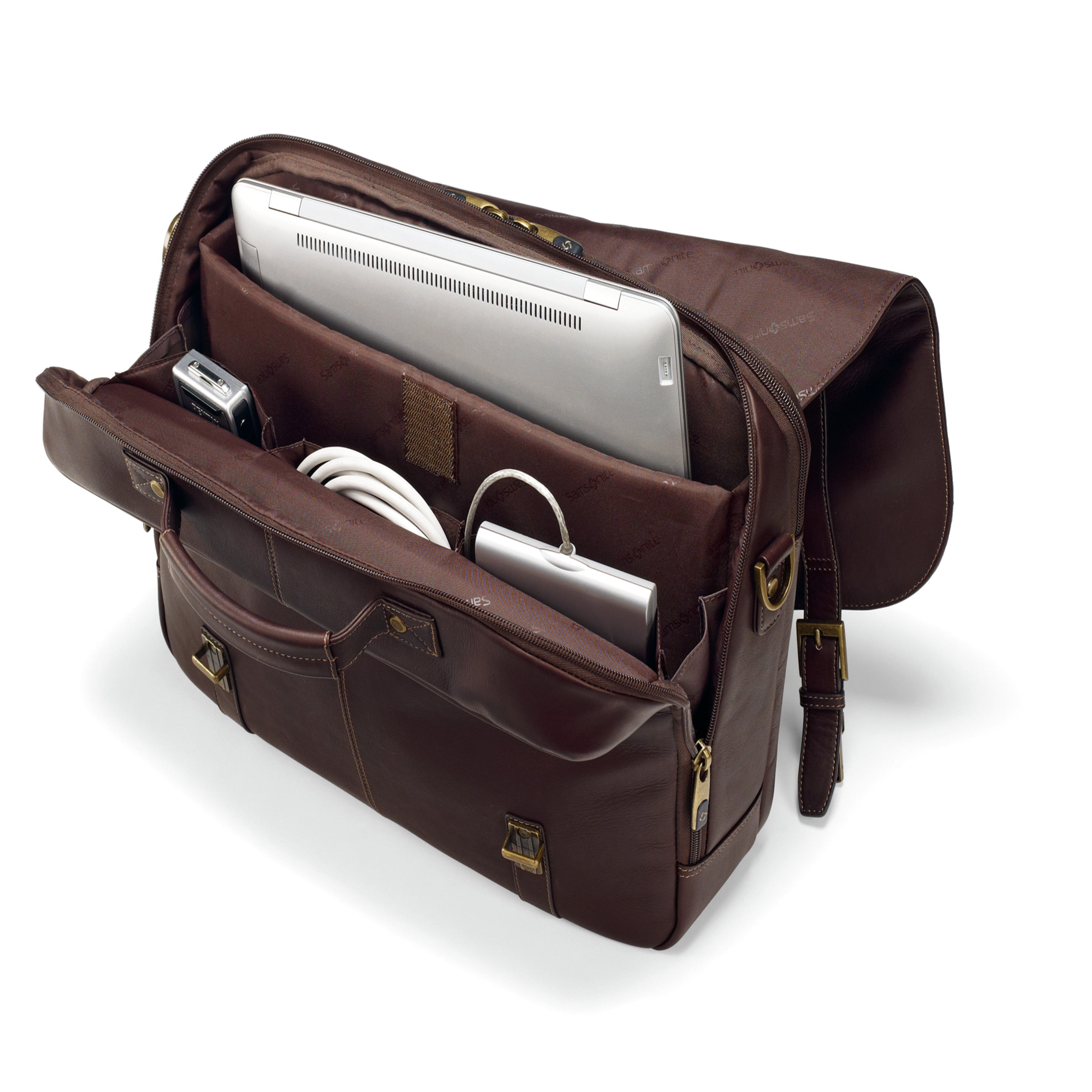 Samsonite Leather Flapover Case Double Gusset, view 3