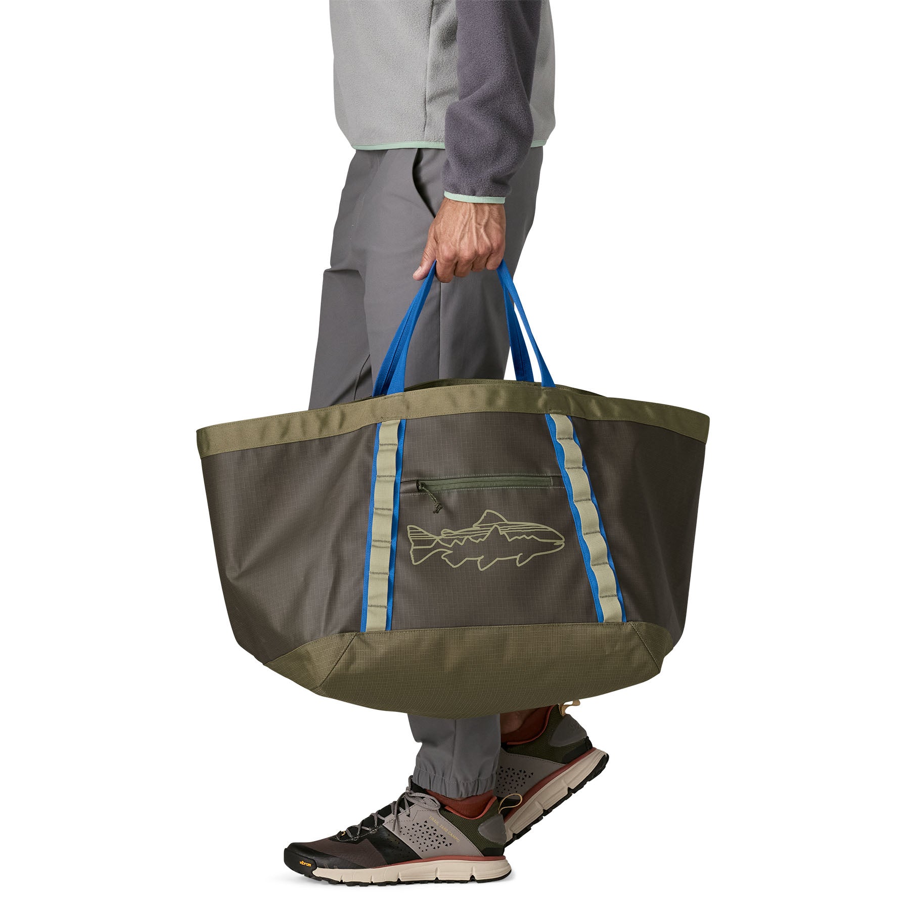 Patagonia Black Hole Gear Tote 61L in Basin Green/Fitz Trout — lifestyle