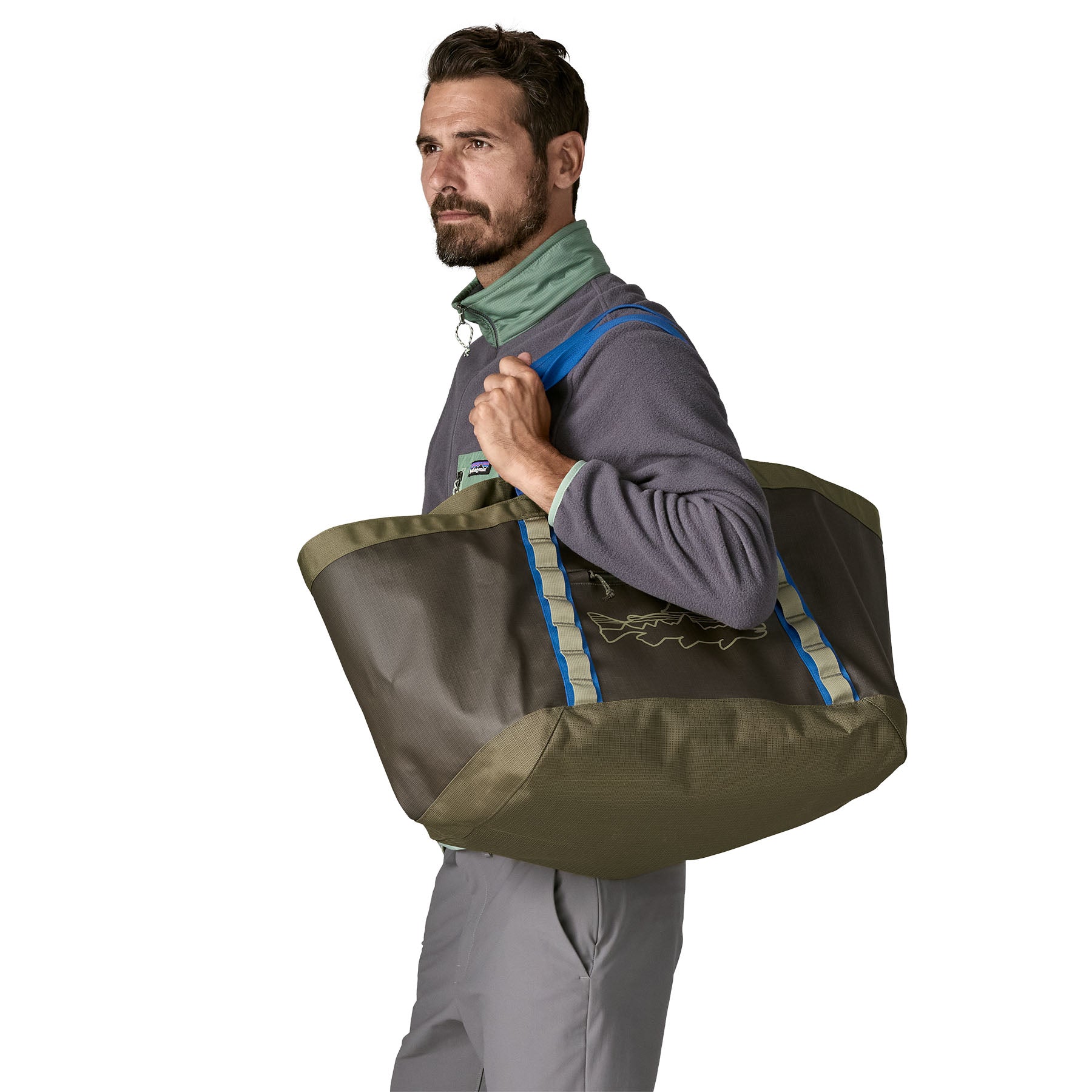 Patagonia Black Hole Gear Tote 61L in Basin Green/Fitz Trout — lifestyle 2