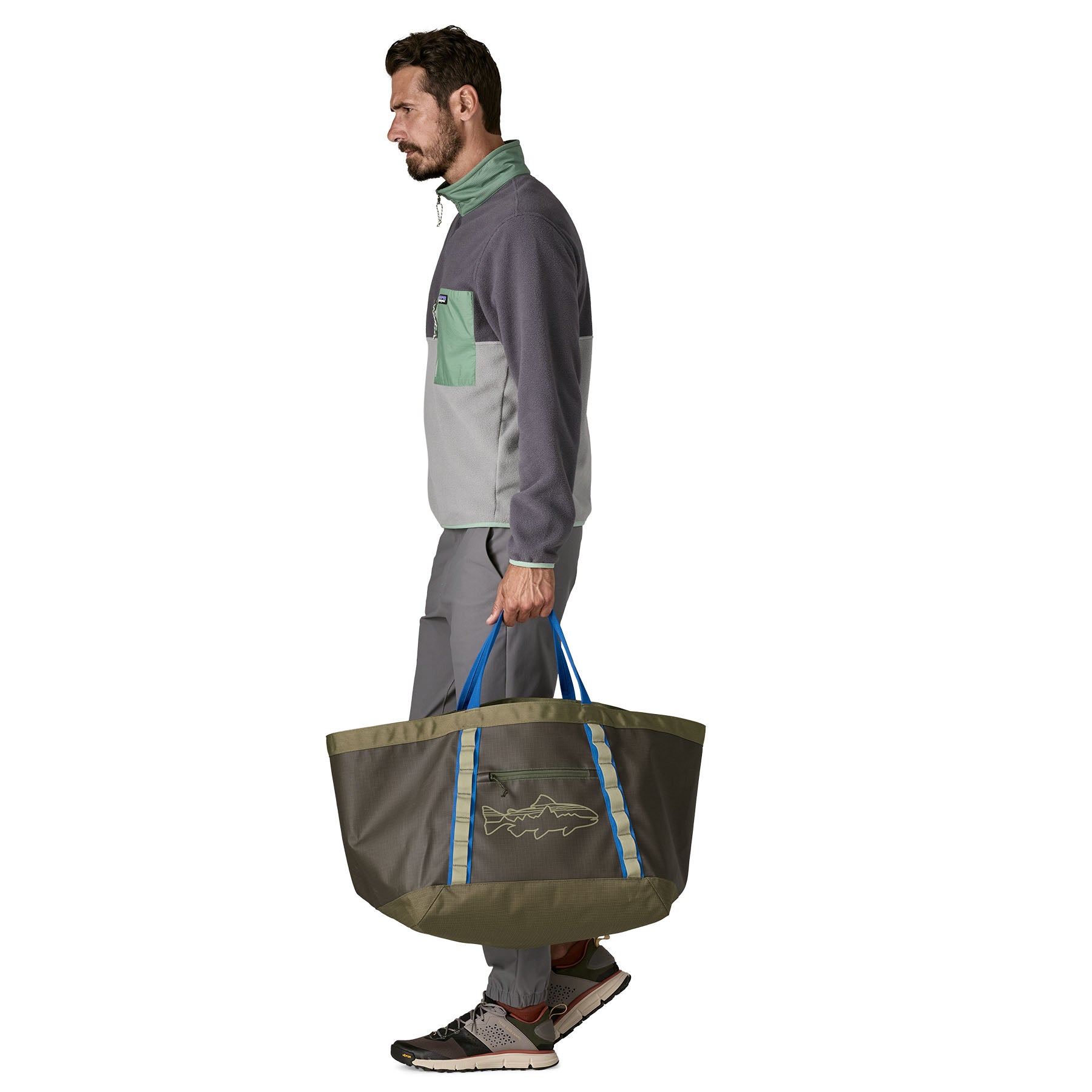 Patagonia Black Hole Gear Tote 61L in Basin Green/Fitz Trout — lifestyle 3
