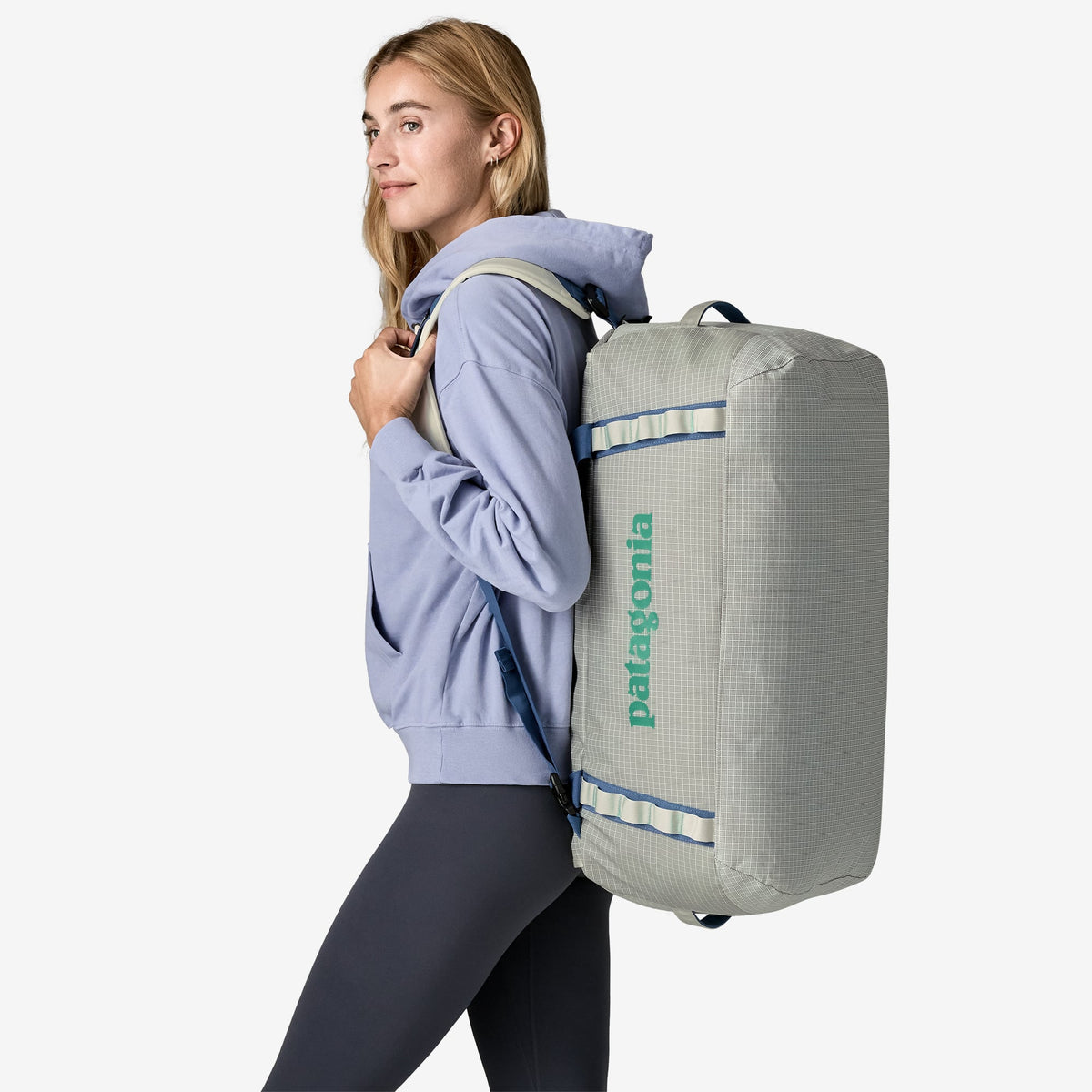 Patagonia Black Hole Duffel 55L in Birch White — lifestyle