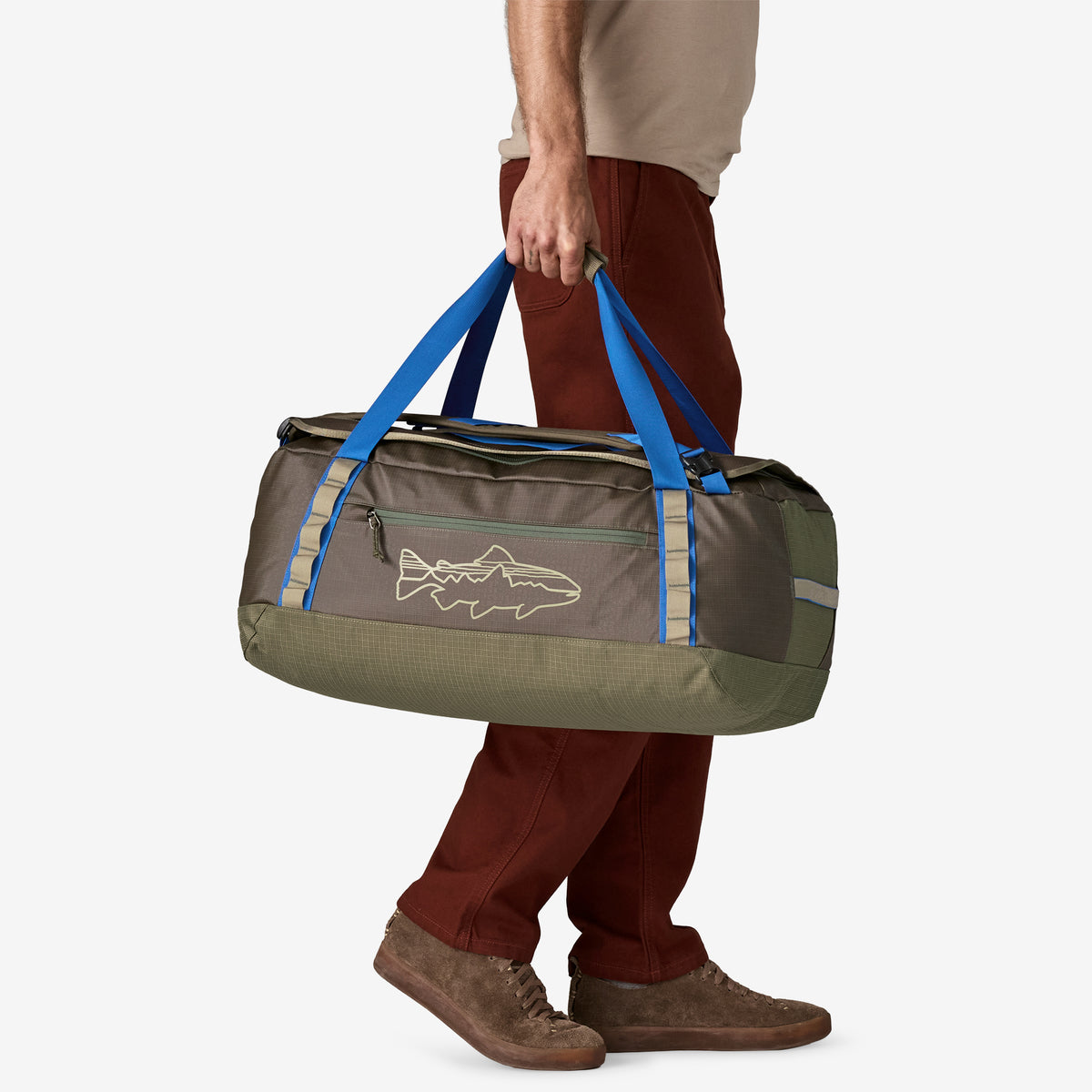 Patagonia Black Hole Duffel 55L in Basin Green/Fitz Trout — lifestyle 2