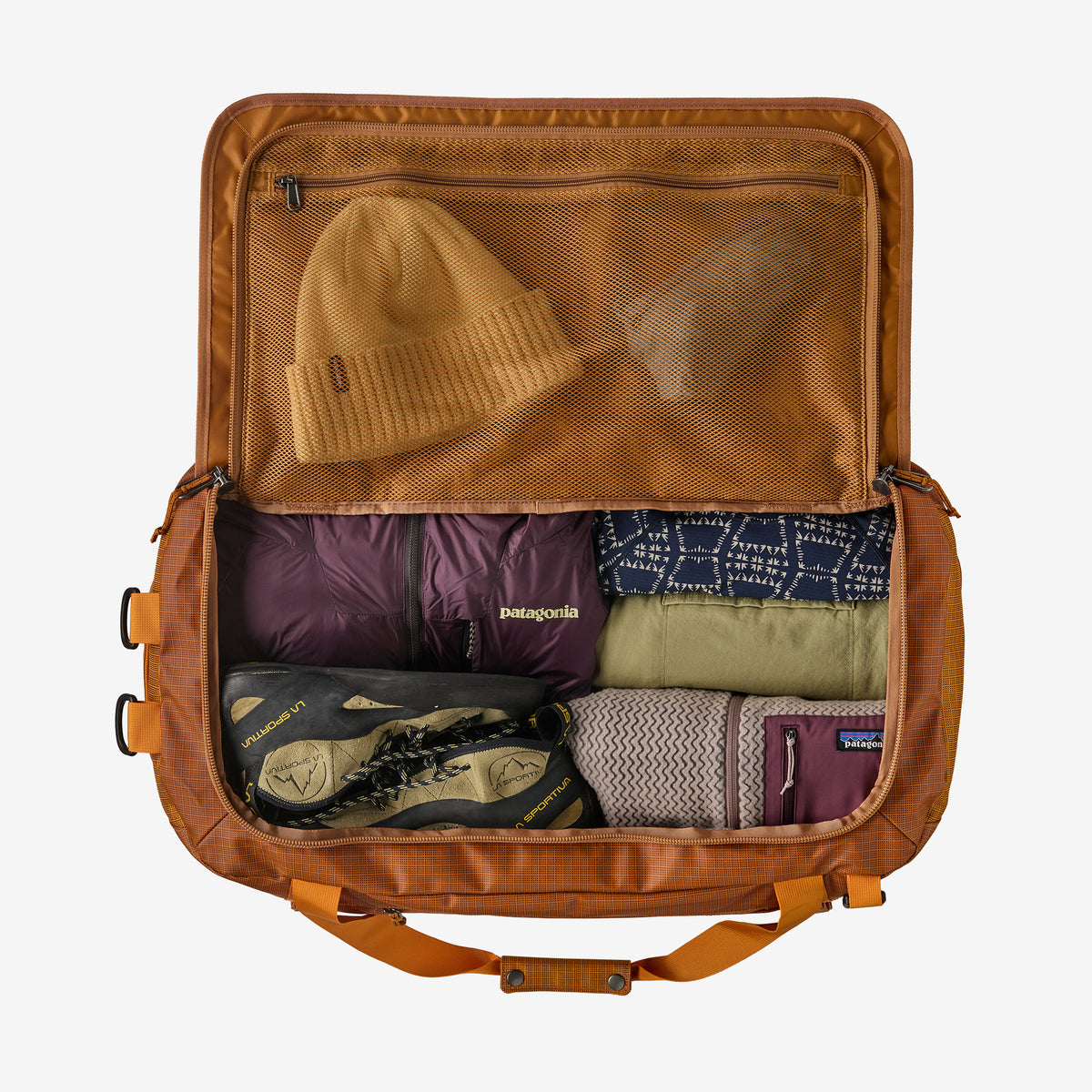 Patagonia Black Hole Duffel 55L in Cinnamon Brown — interior view