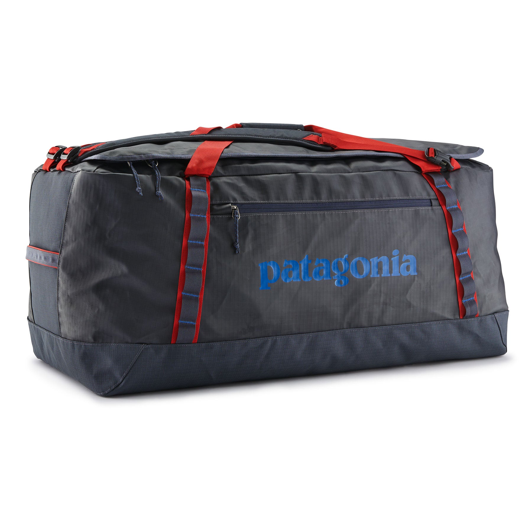Patagonia Black Hole Duffel 100L in Smolder Blue/Amanita Red — front view