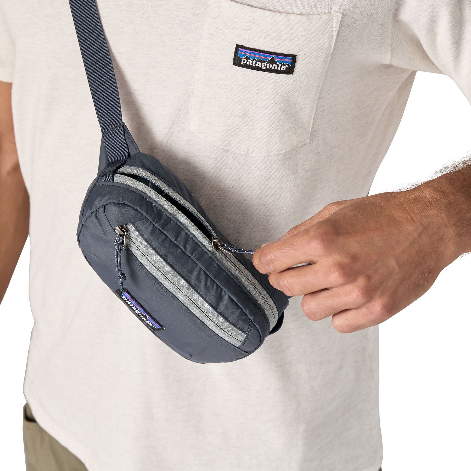 Patagonia Terravia Mini Hip Pack 1L in Smolder Blue — lifestyle