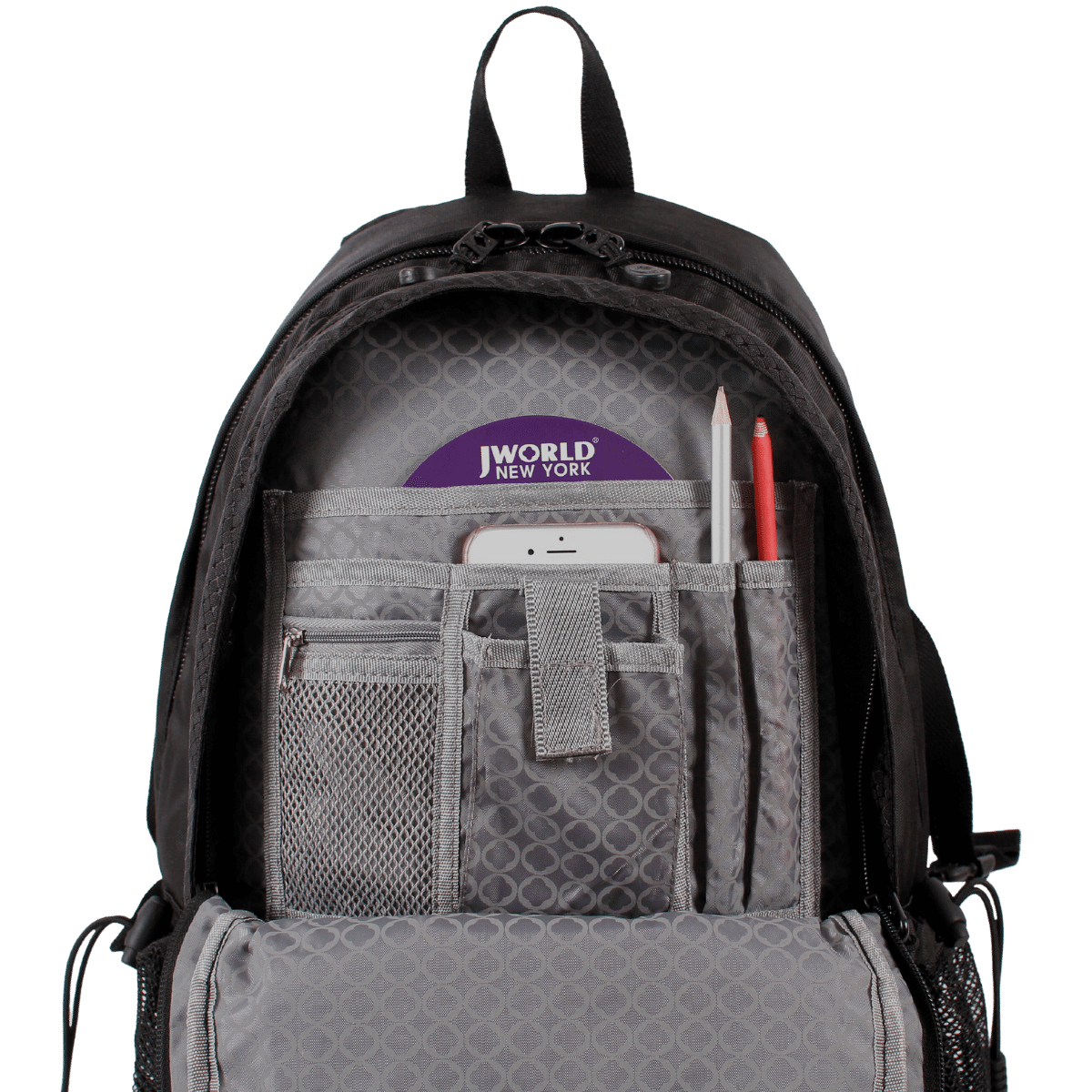 J World Gravit Laptop Backpack in Black — interior view # color_Black