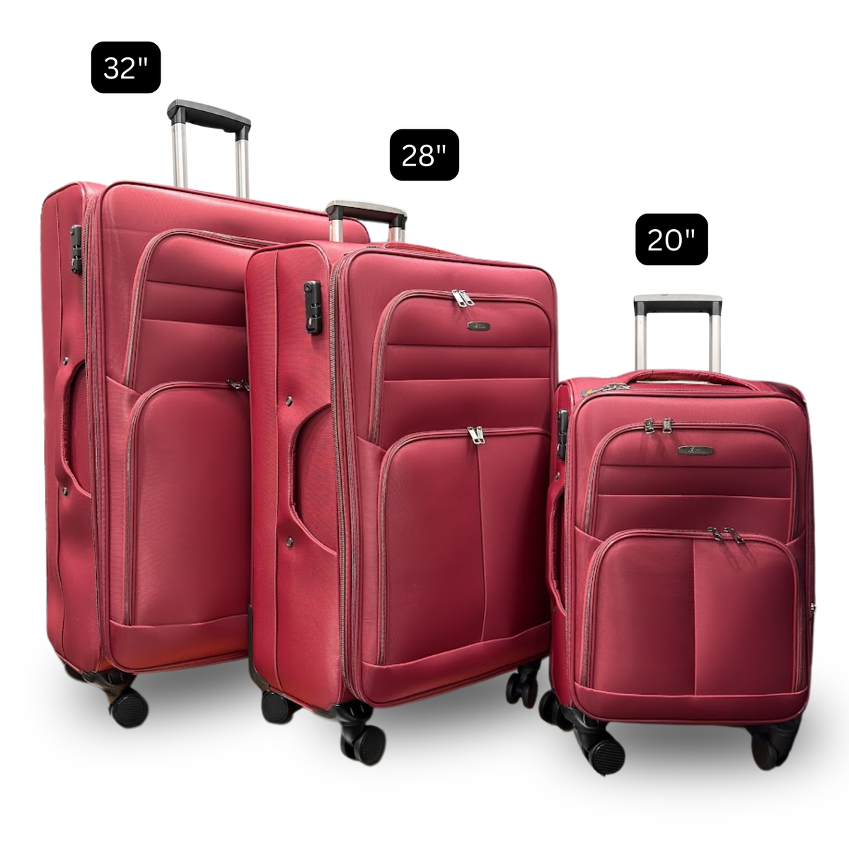 Camel Mountain 9122 Softside Expandable Spinner Luggage in Red — size comparison