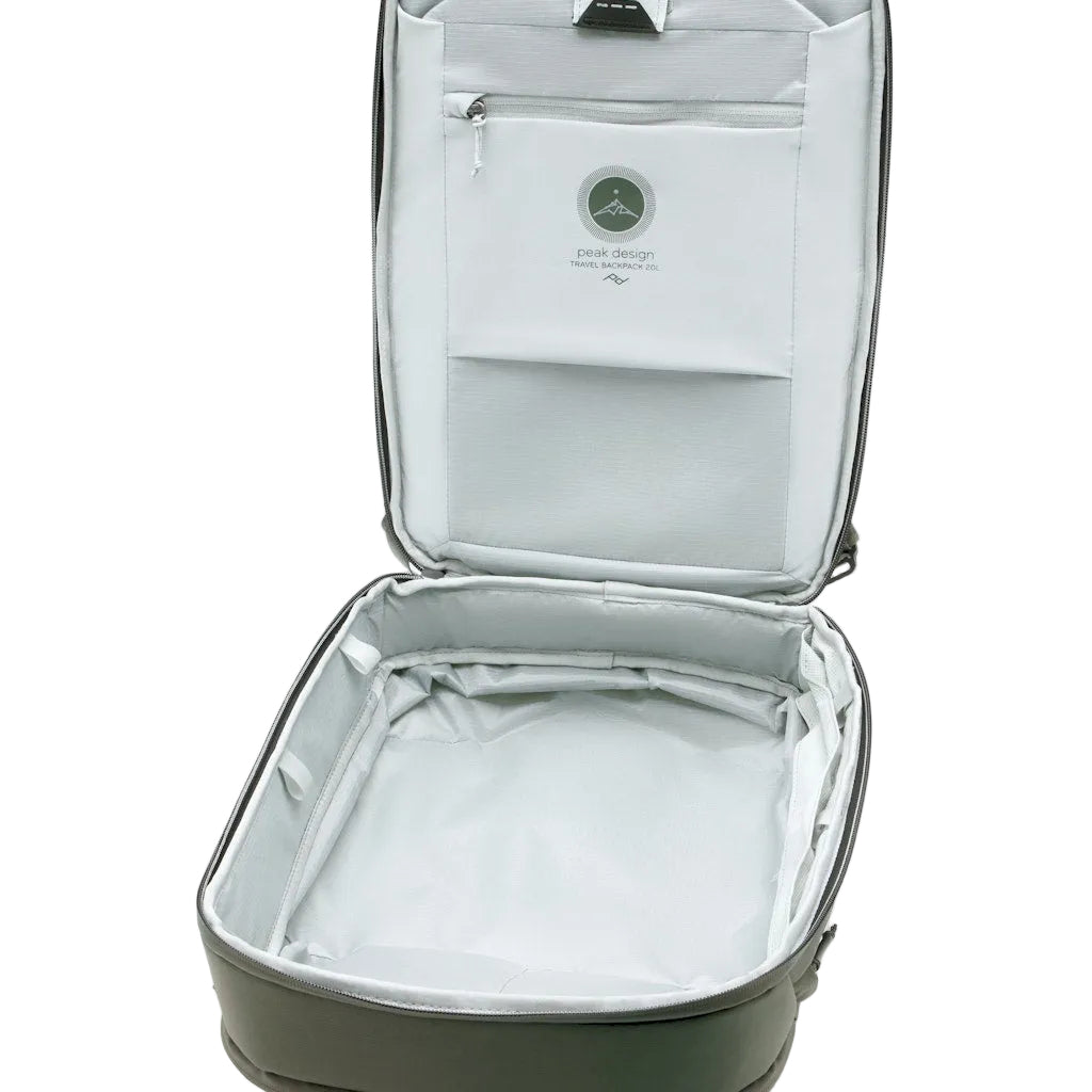 Peak Design Travel Backpack 20L in Sage — interior view