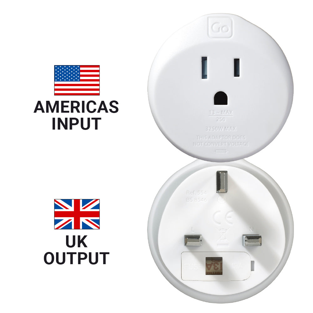 Go Travel USA to UK Adaptor – front view