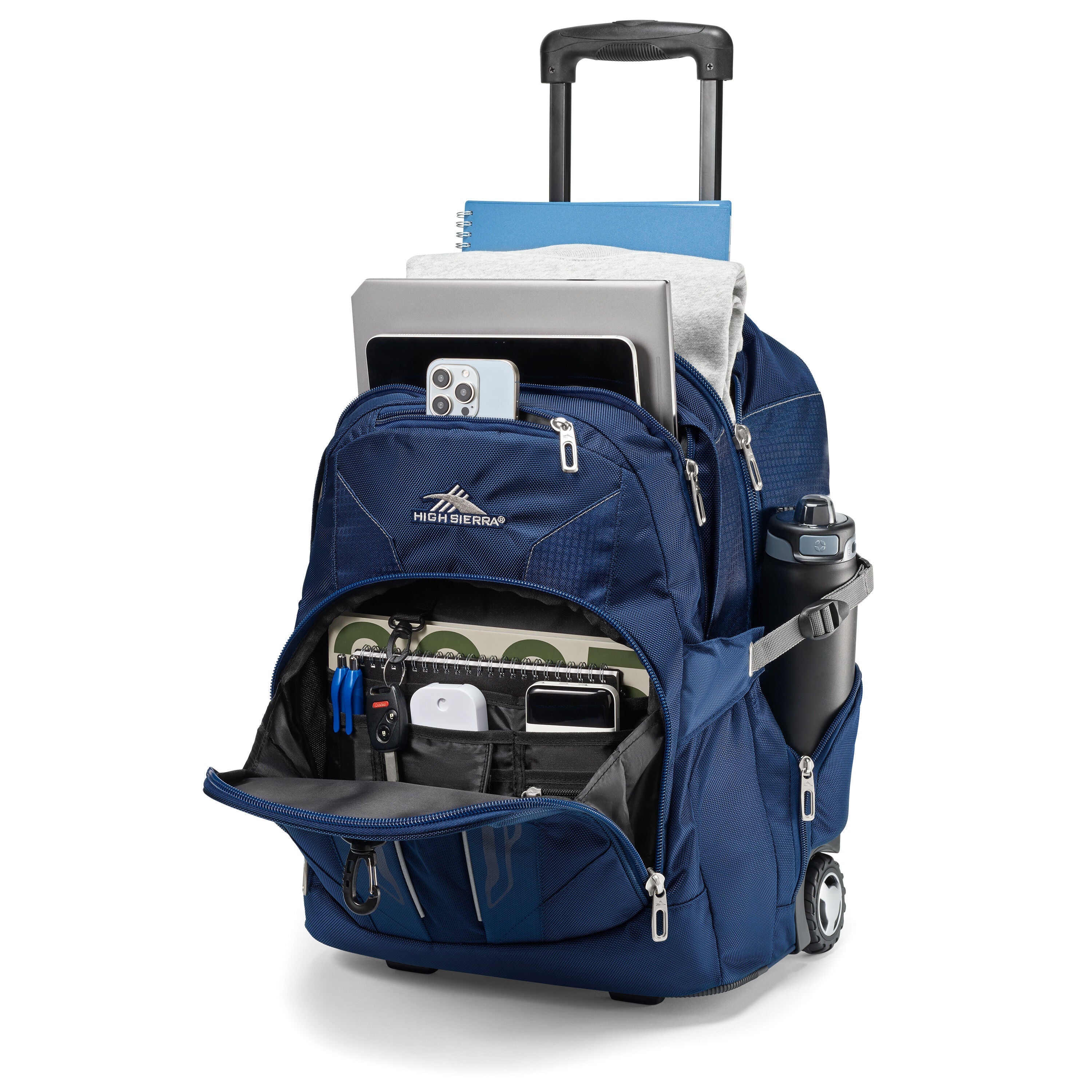 High Sierra XBT Wheeled Backpack in True Navy Charc — interior view