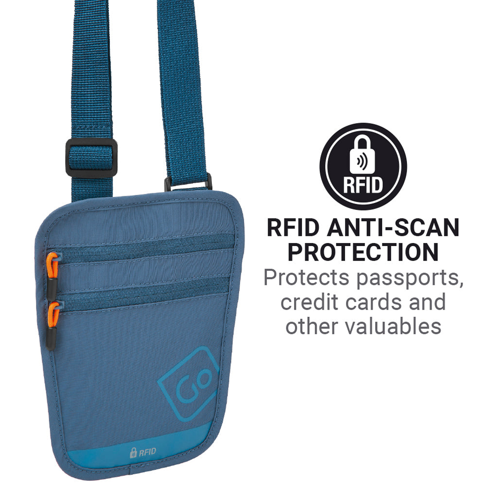 Go Travel RFID Passport Pouch – blue, neck cord