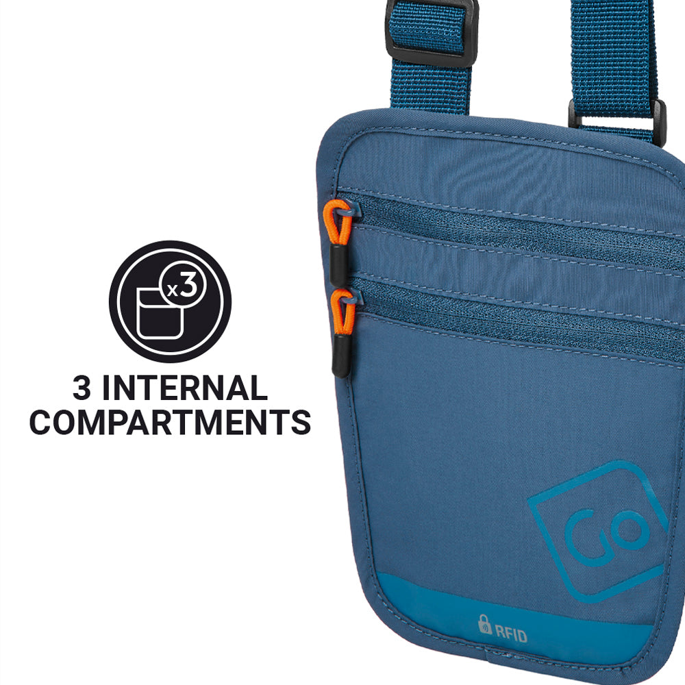 Go Travel RFID Passport Pouch – blue, open with passport