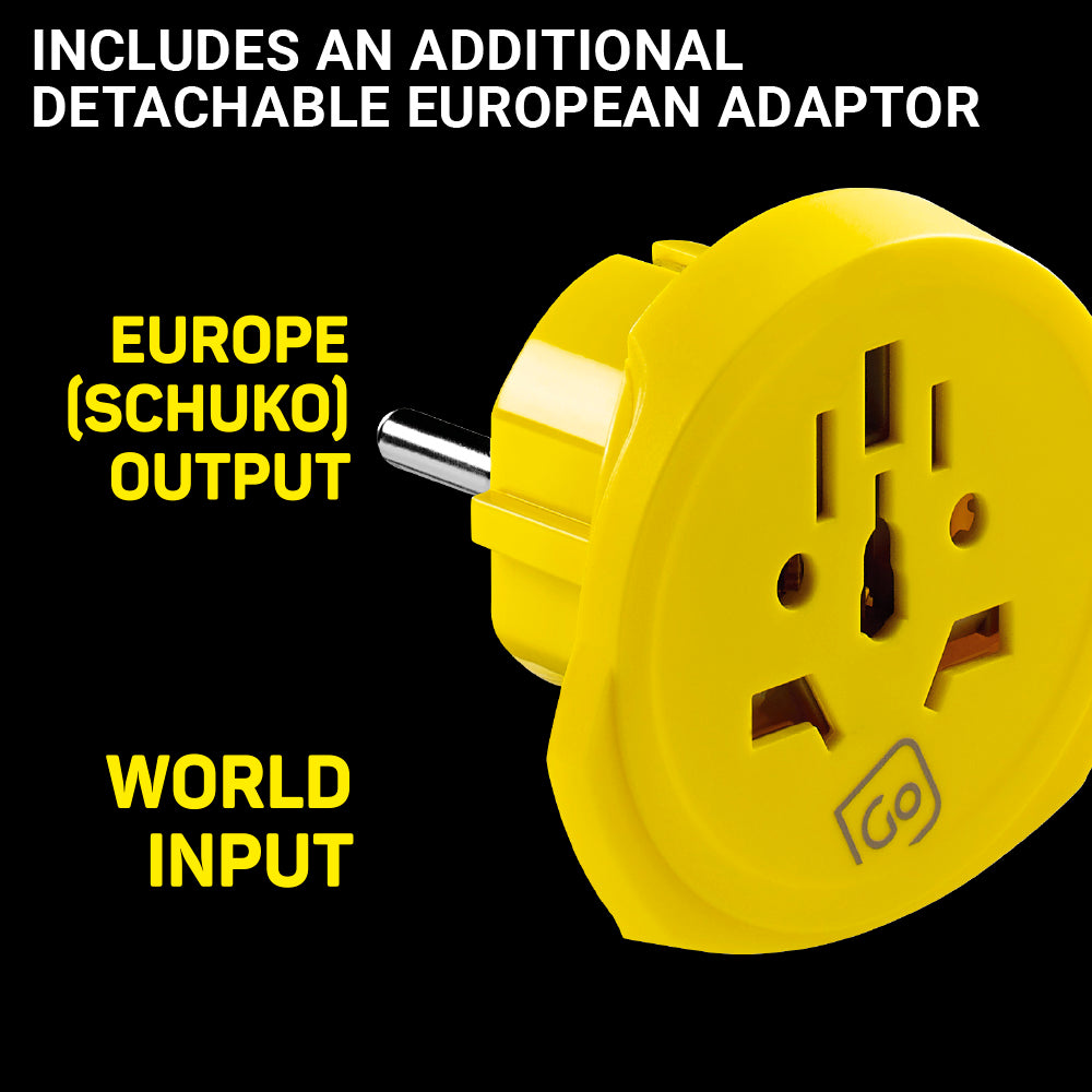 Go Travel Worldwide Adaptor + Twin USB-A – pins extended