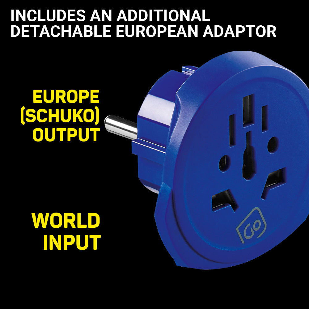 Go Travel Worldwide Adaptor + USB-A & USB-C – ports detail