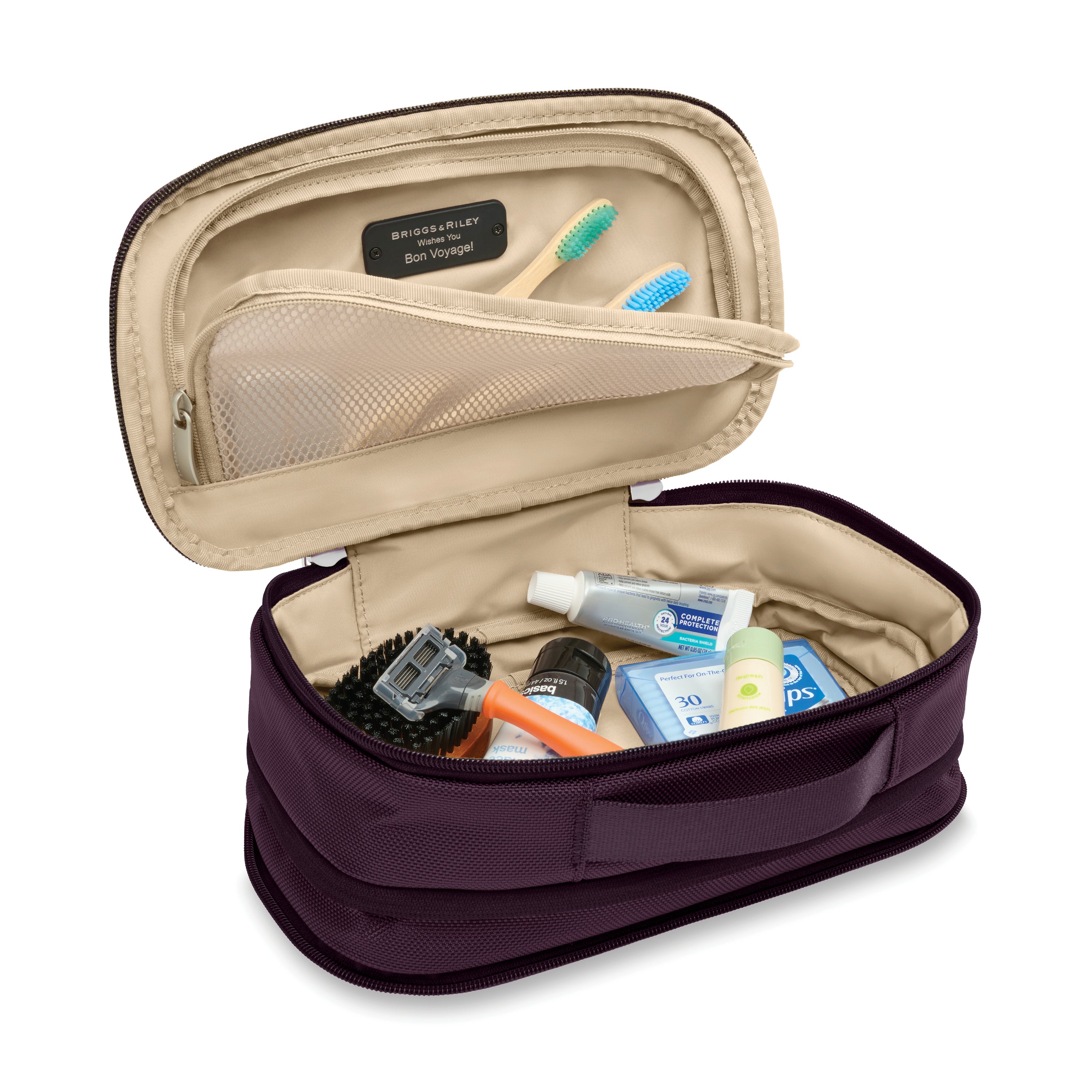 Briggs & Riley Baseline Expandable Essentials Kit in Plum — interior view # color_Plum