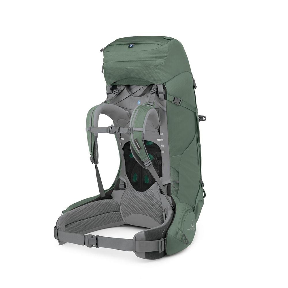Osprey Ariel 65 Extended Fit Women's Hiking Backpack 65L in Koseret Green — back view
