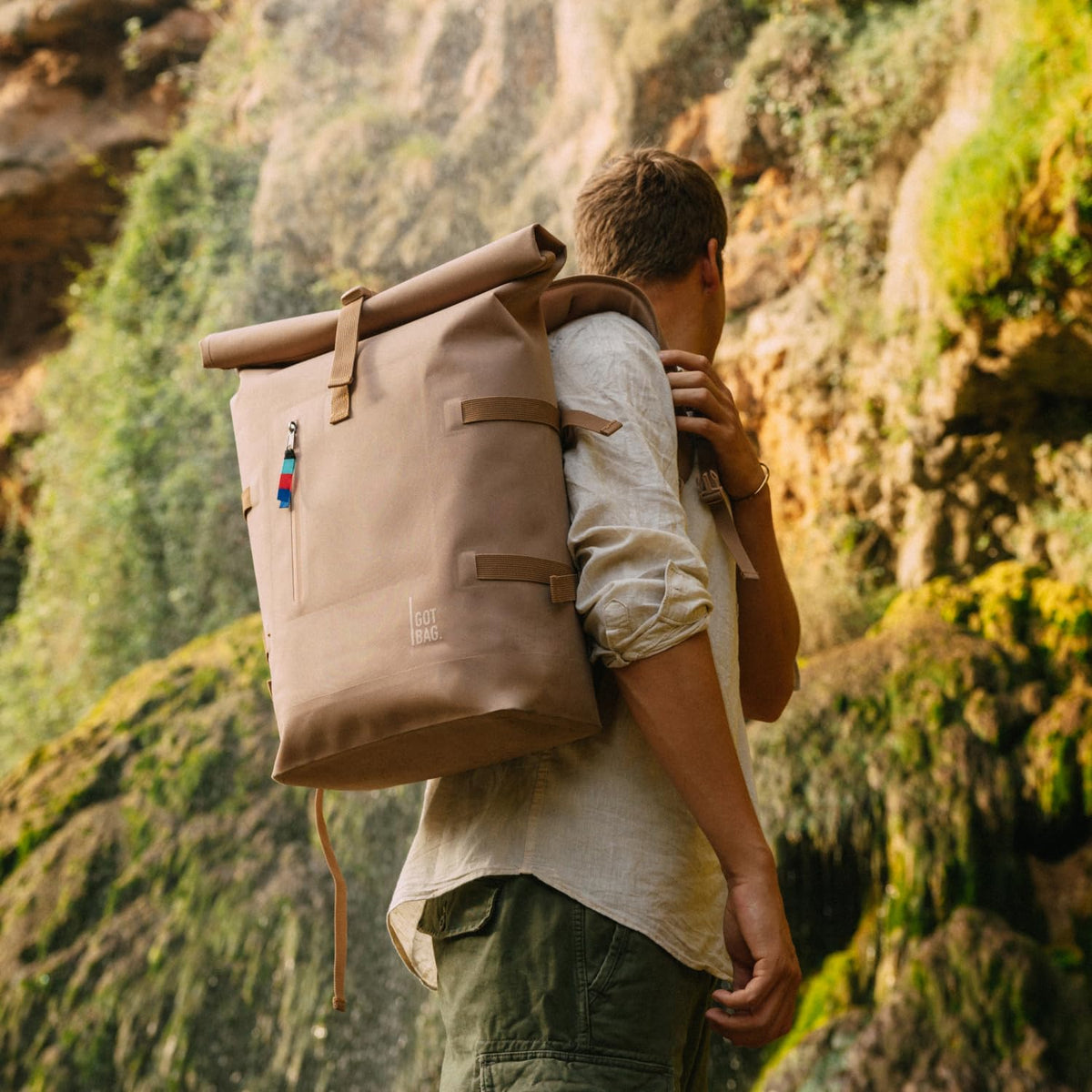 GotBag Rolltop Backpack in Driftwood — lifestyle 2