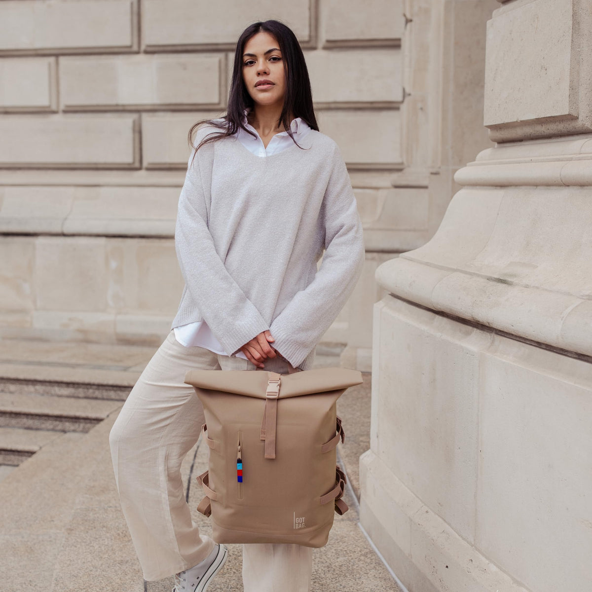 GotBag Rolltop Backpack in Driftwood — lifestyle
