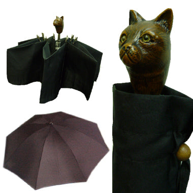 Vista 9007 Italian Cat Handle Umbrella in Black — front view
