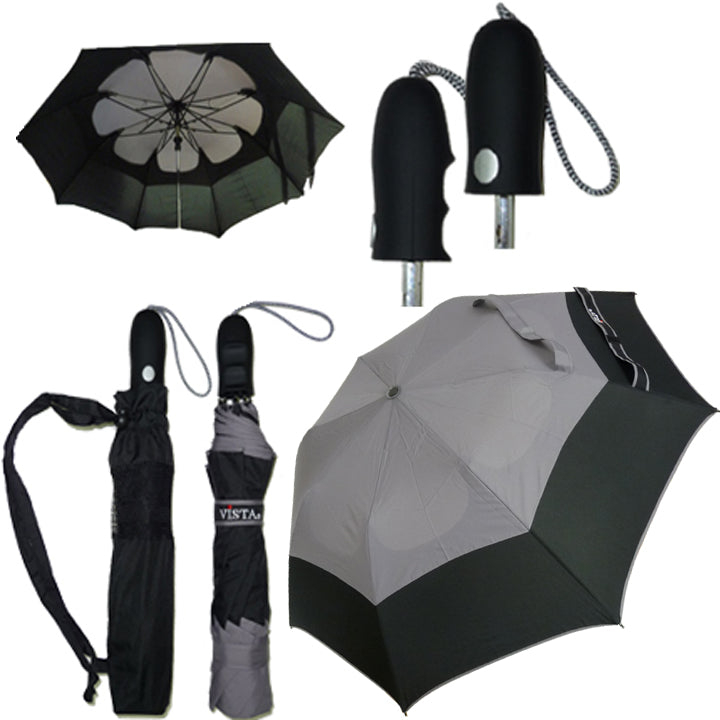 Vista 9505 Dallas Double Canopy Automatic Folding Umbrella in Black — detail view