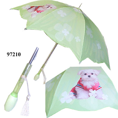Vista 97210 Dog with Flower Handle Umbrella in Green — front view