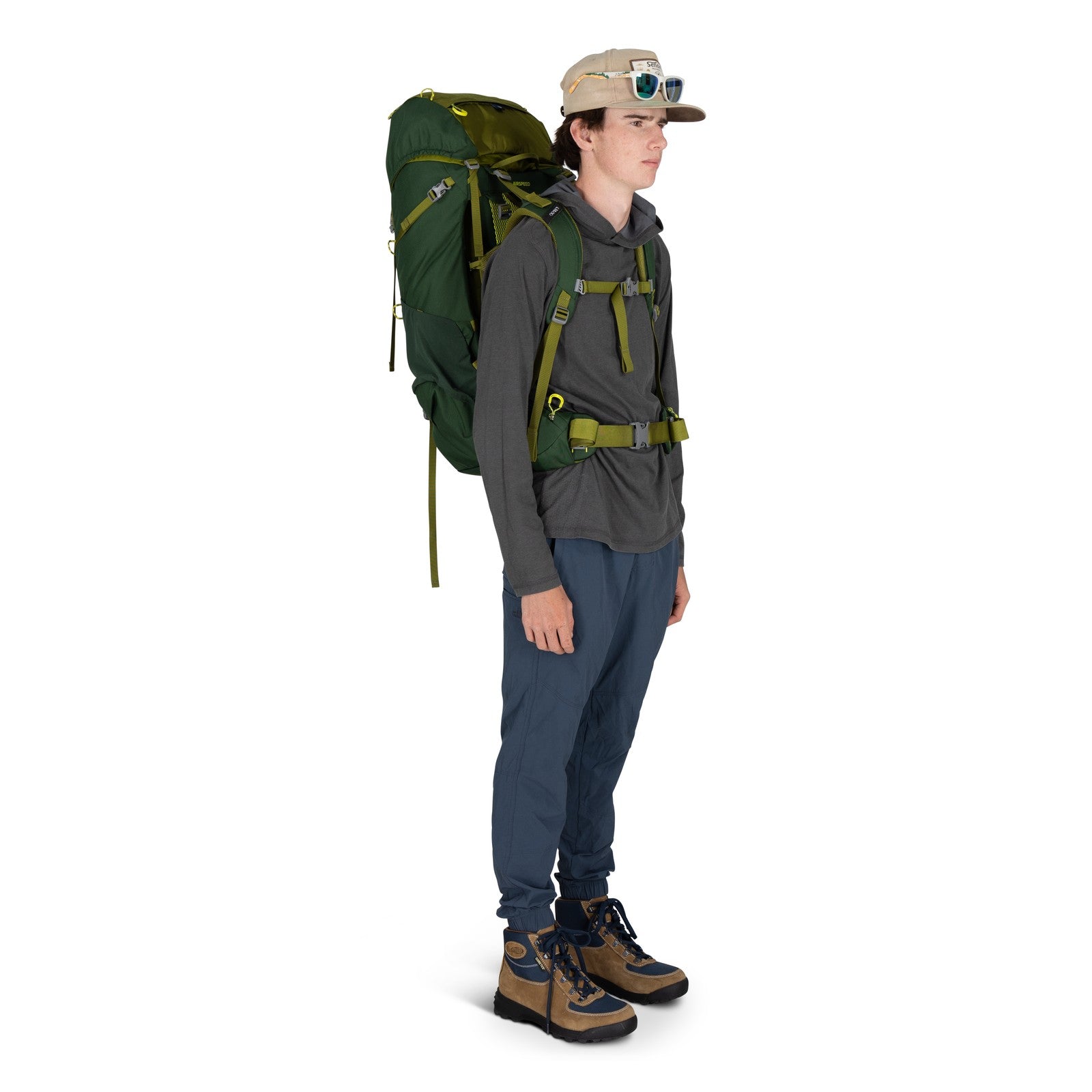Osprey Ace 50 Kids Hiking Backpack 50L in Green Canopy/Matcha Green — lifestyle