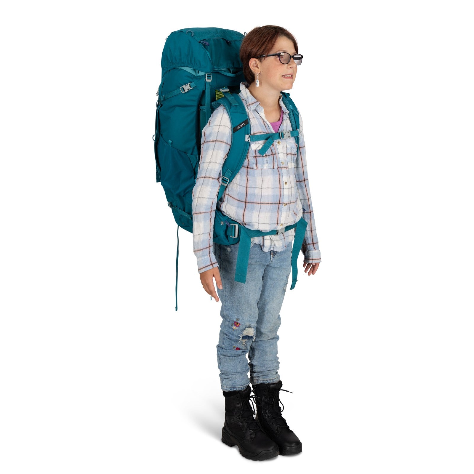 Osprey Ace 65 Kids Hiking Backpack 65L in Blue Spikemoss/Deep Peyto — lifestyle 3
