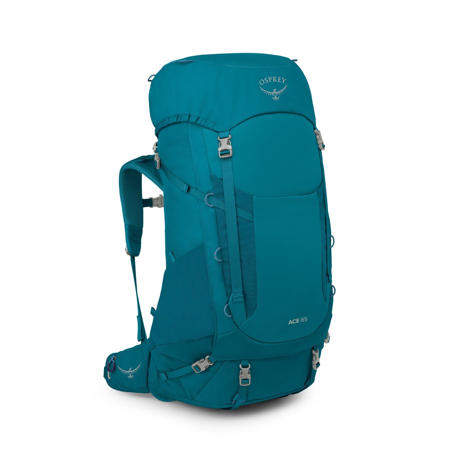 Osprey Ace 65 Kids Hiking Backpack 65L in Blue Spikemoss/Deep Peyto — front view