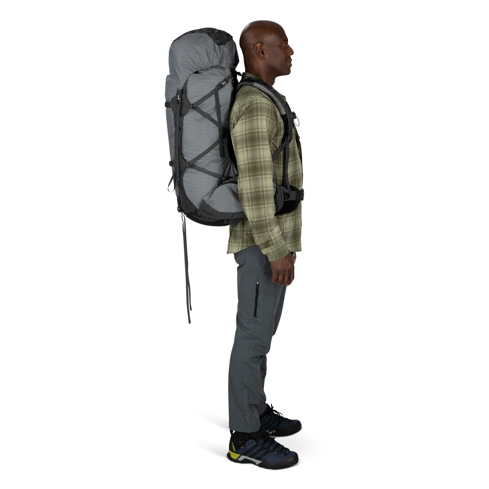Osprey Aether Pro 75 Hiking Backpack 75L in Silver Lining — lifestyle 2