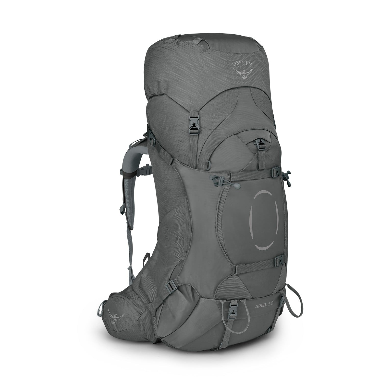 Osprey Ariel 55 Women's Hiking Backpack 55L in Medium Gray — front view