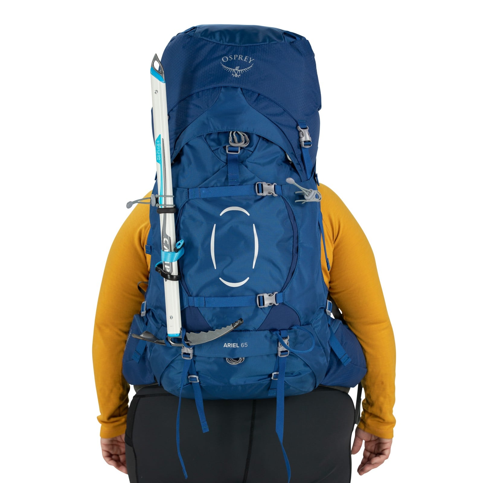 Osprey Ariel 65 Extended Fit Women's Hiking Backpack 65L in Ceramic Blue — lifestyle 4