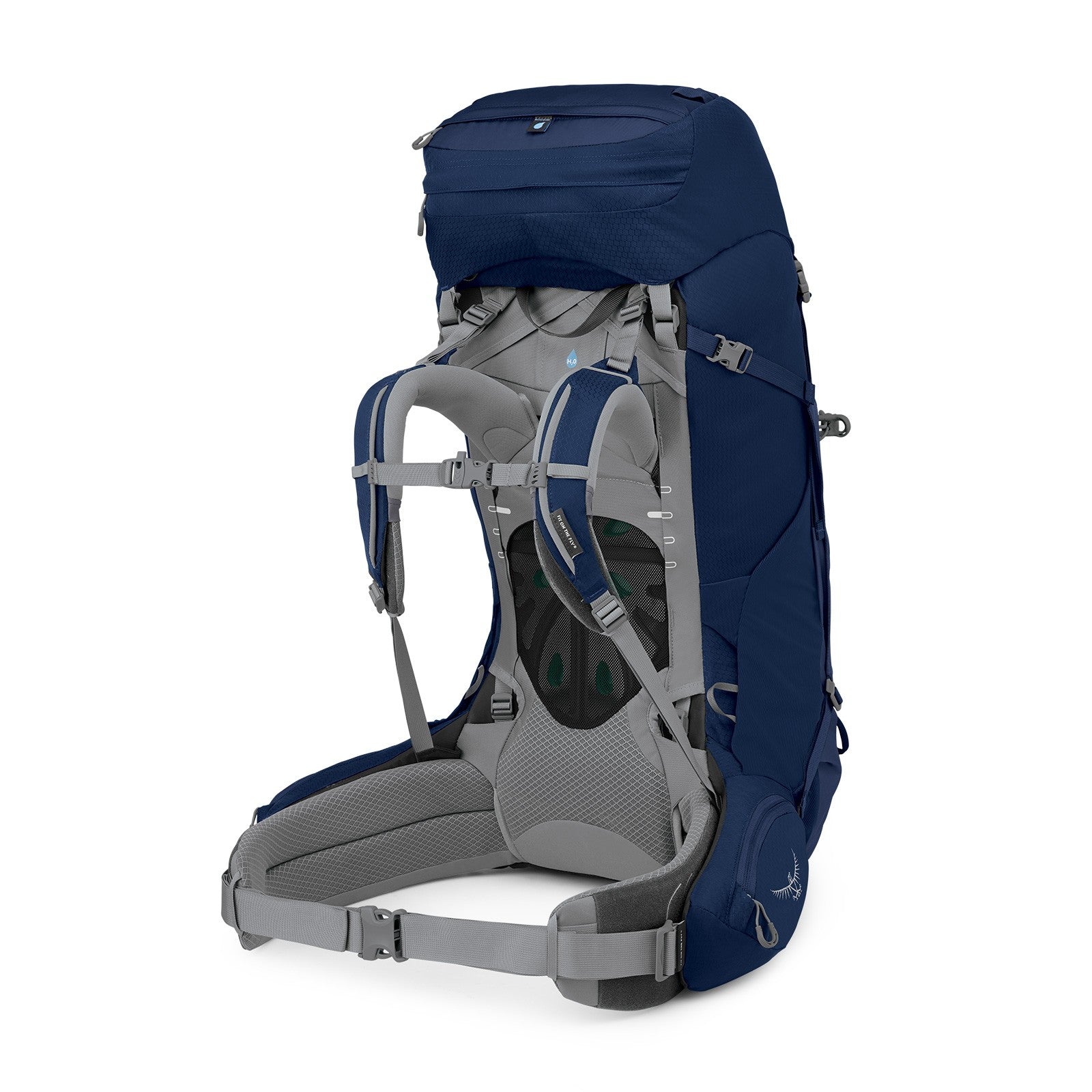 Osprey Ariel 65 Extended Fit Women's Hiking Backpack 65L in Ceramic Blue — back view