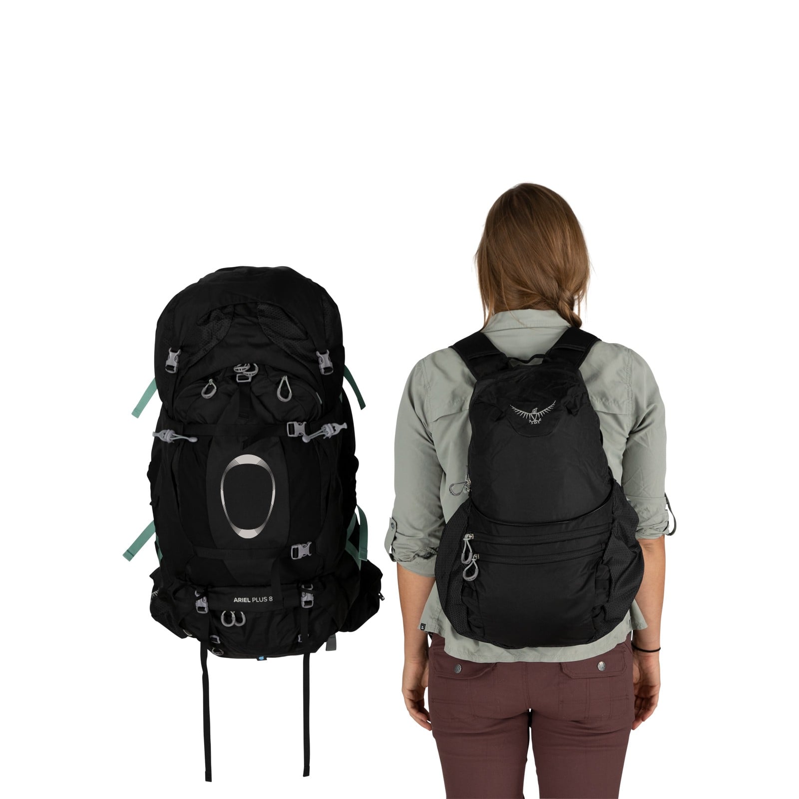 Osprey Ariel Plus 85 Women's Hiking Backpack 85L in Black — detail view