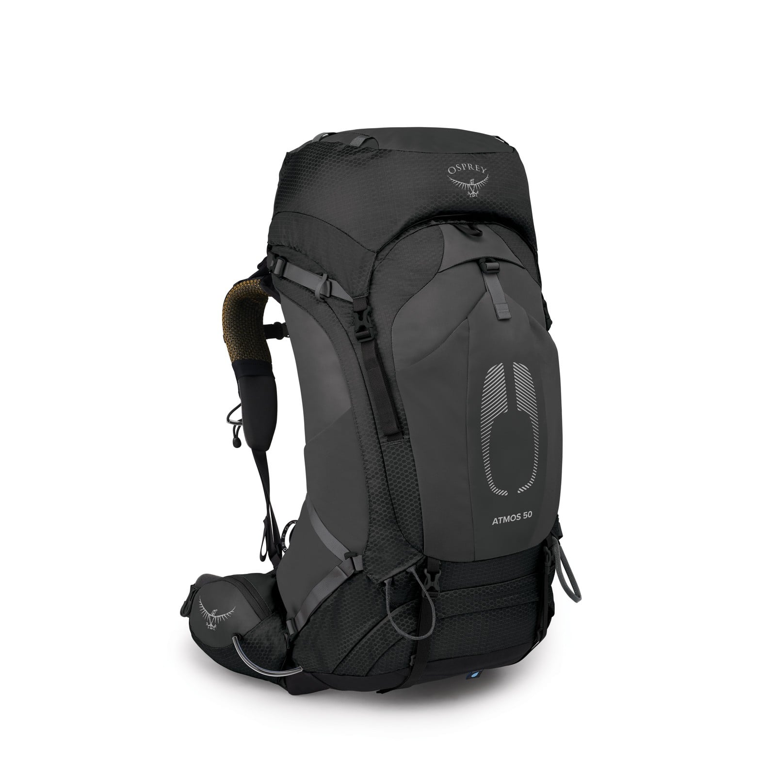 Osprey Atmos AG 50 Backpacking Pack 50L in Black — front view