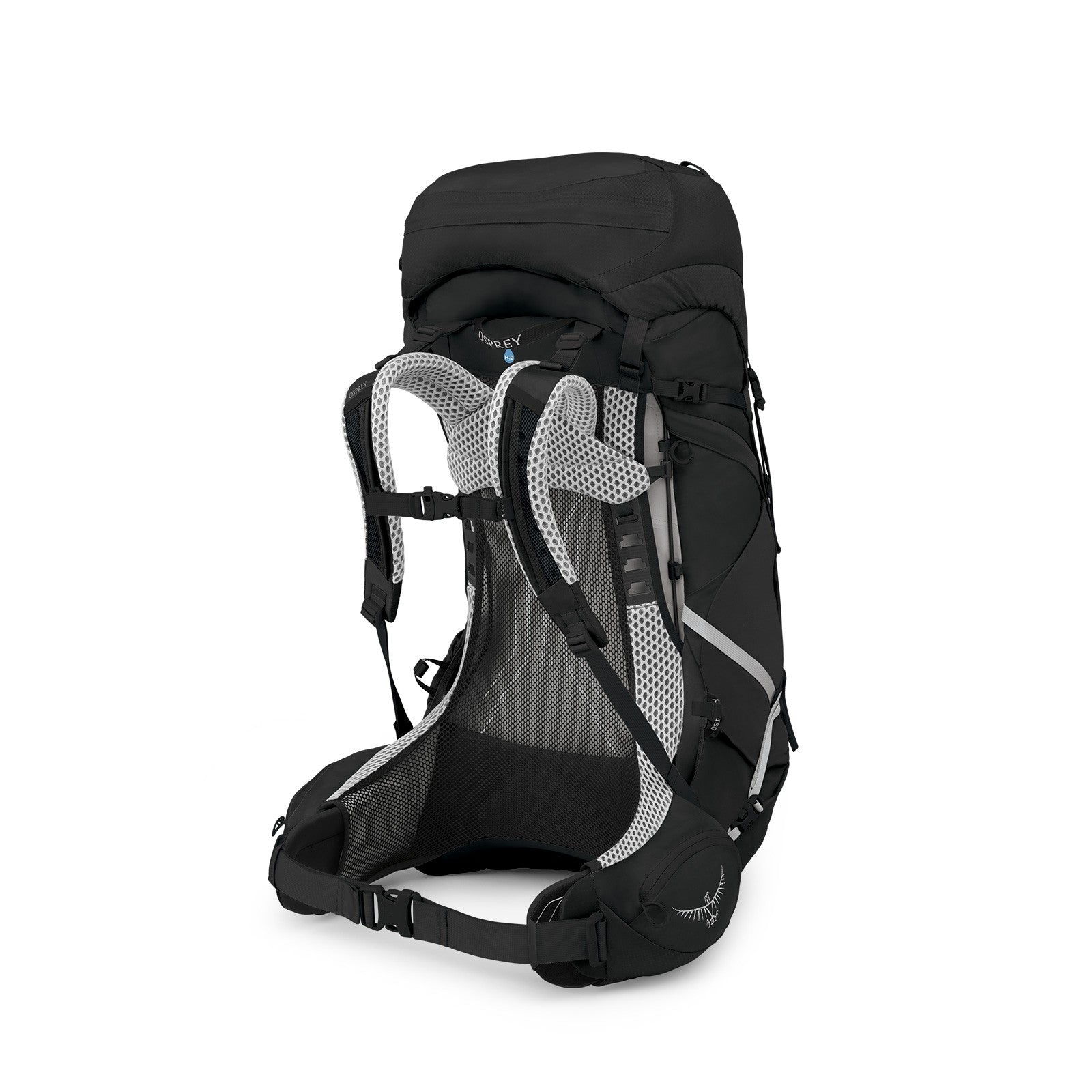Osprey Atmos AG LT 50 Backpacking Pack 50L in Black — back view