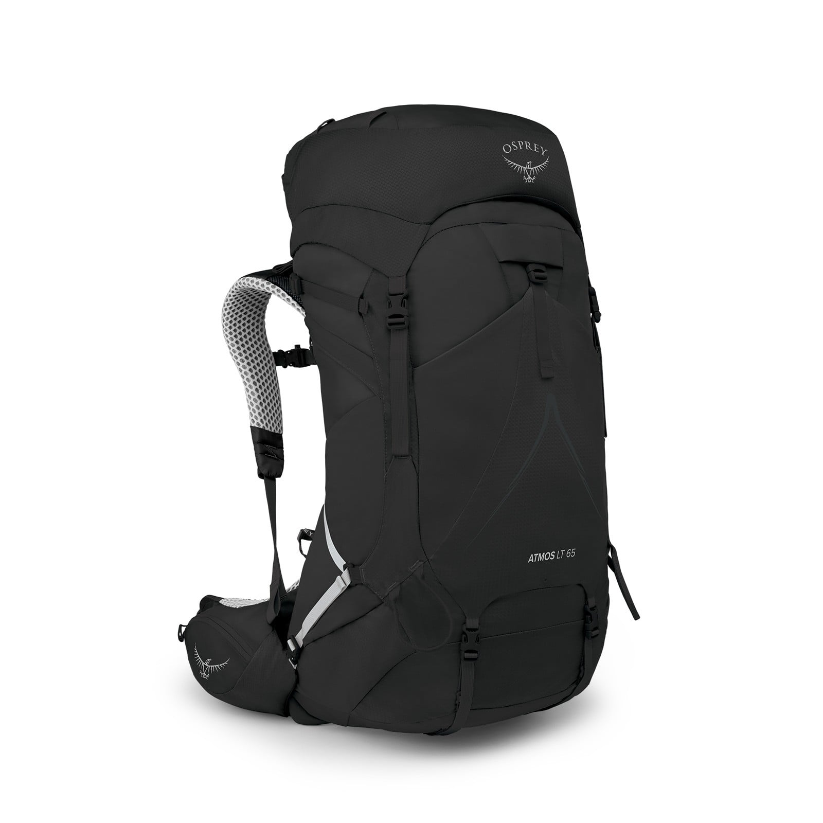 Osprey Atmos AG LT 65 Backpacking Pack 65L in Black — front view
