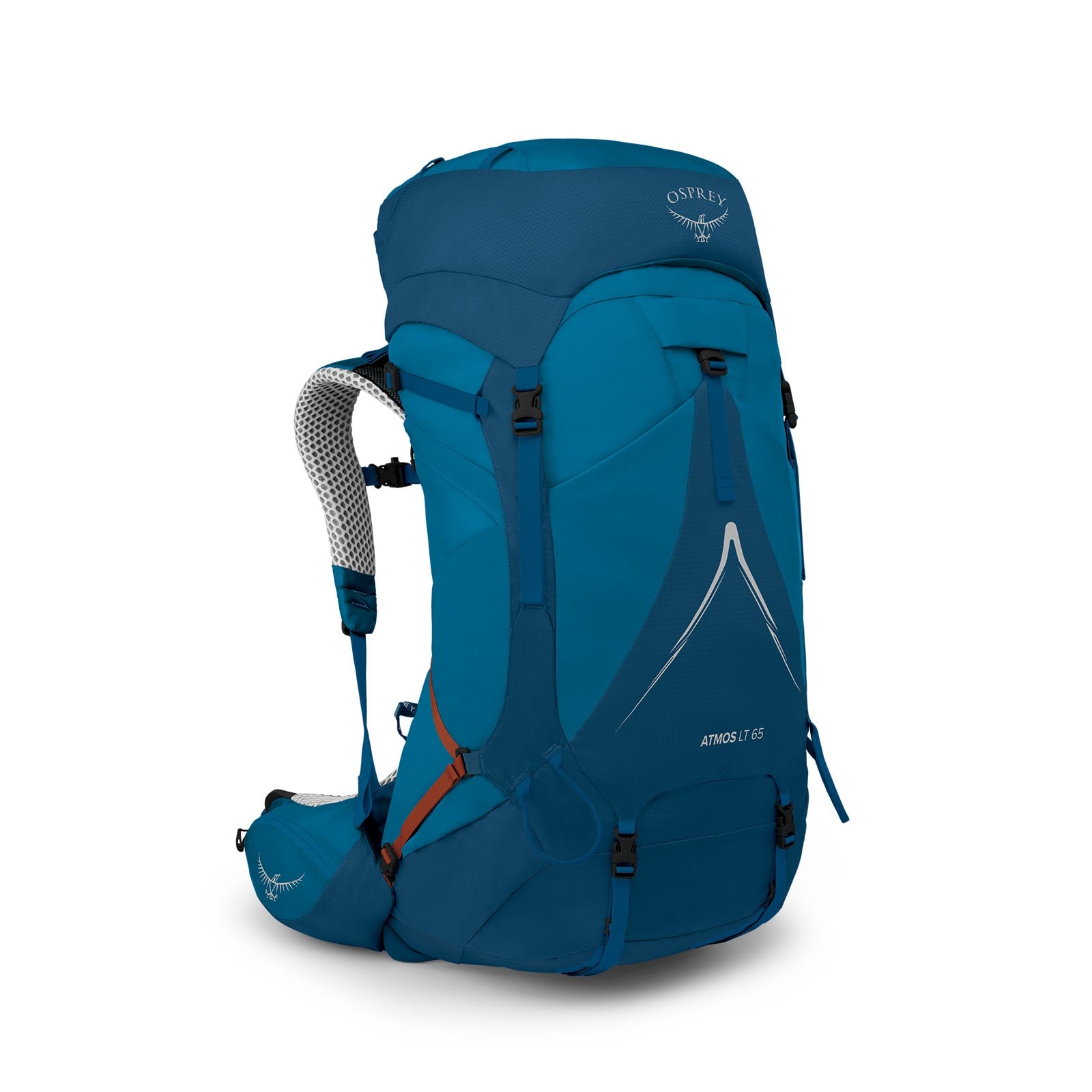 Osprey Atmos AG LT 65 Backpacking Pack 65L in Night Shift/Scoria Blue — front view